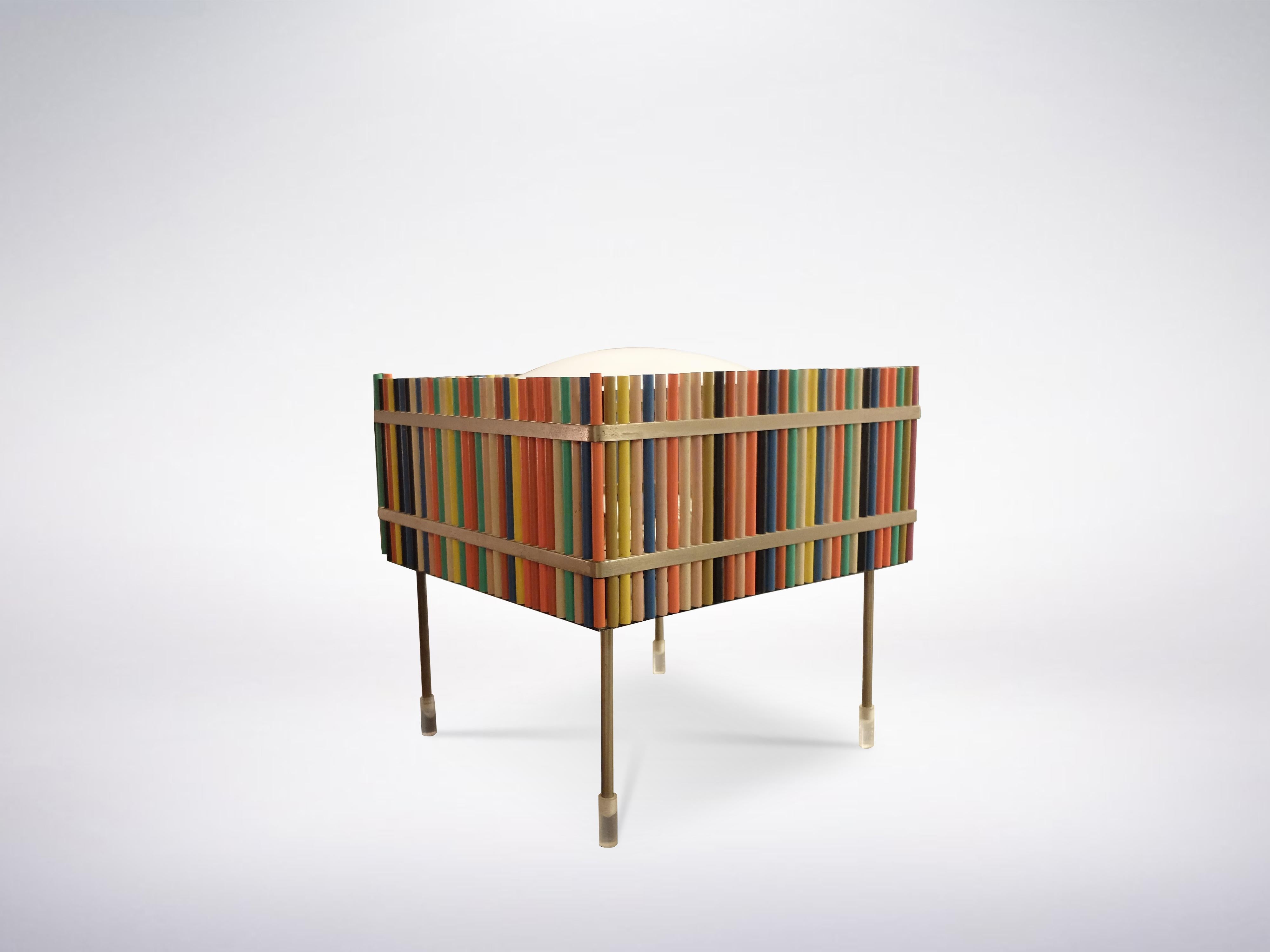 Angelo Lelli for Arredoluce, Italian Mid-Century Modern Table Lamp from 1950s
Enamelled aluminum, acrylic, brass, aluminum.