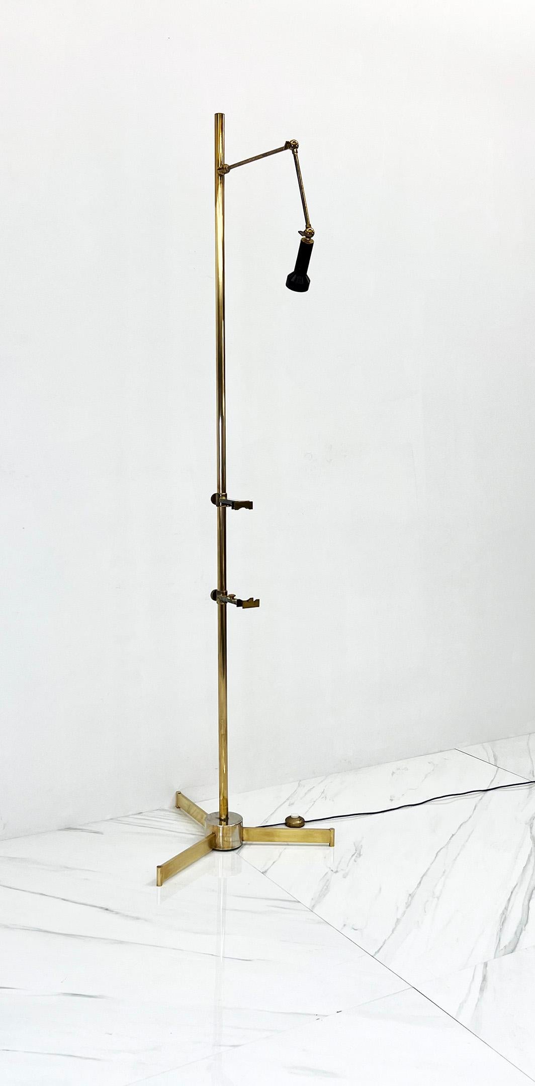 Angelo Lelli for Arredoluce Italy Brass Easel Lamp with Floor Switch, 1950s 3