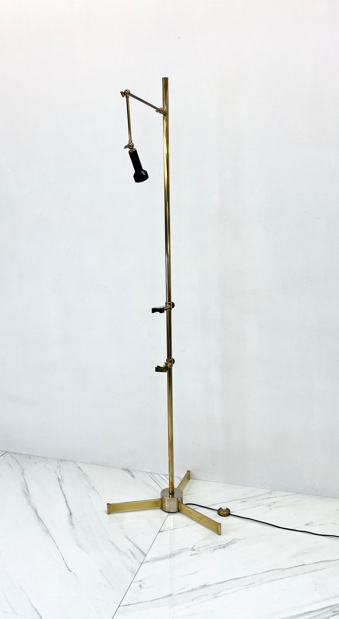 Angelo Lelli for Arredoluce Italy Brass Easel Lamp with Floor Switch, 1950s 5