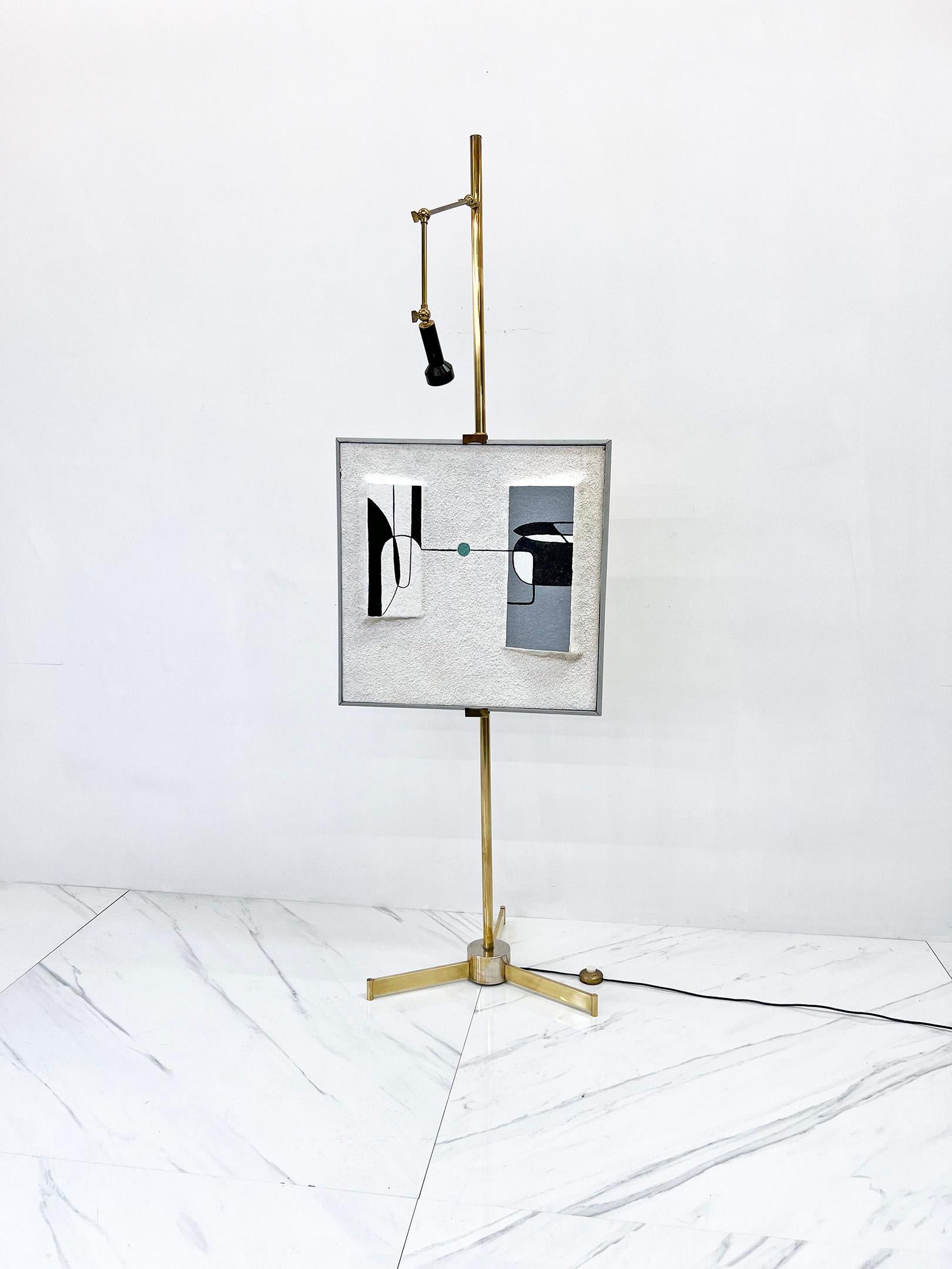 Mid-Century Modern Angelo Lelli for Arredoluce Italy Brass Easel Lamp with Floor Switch, 1950s