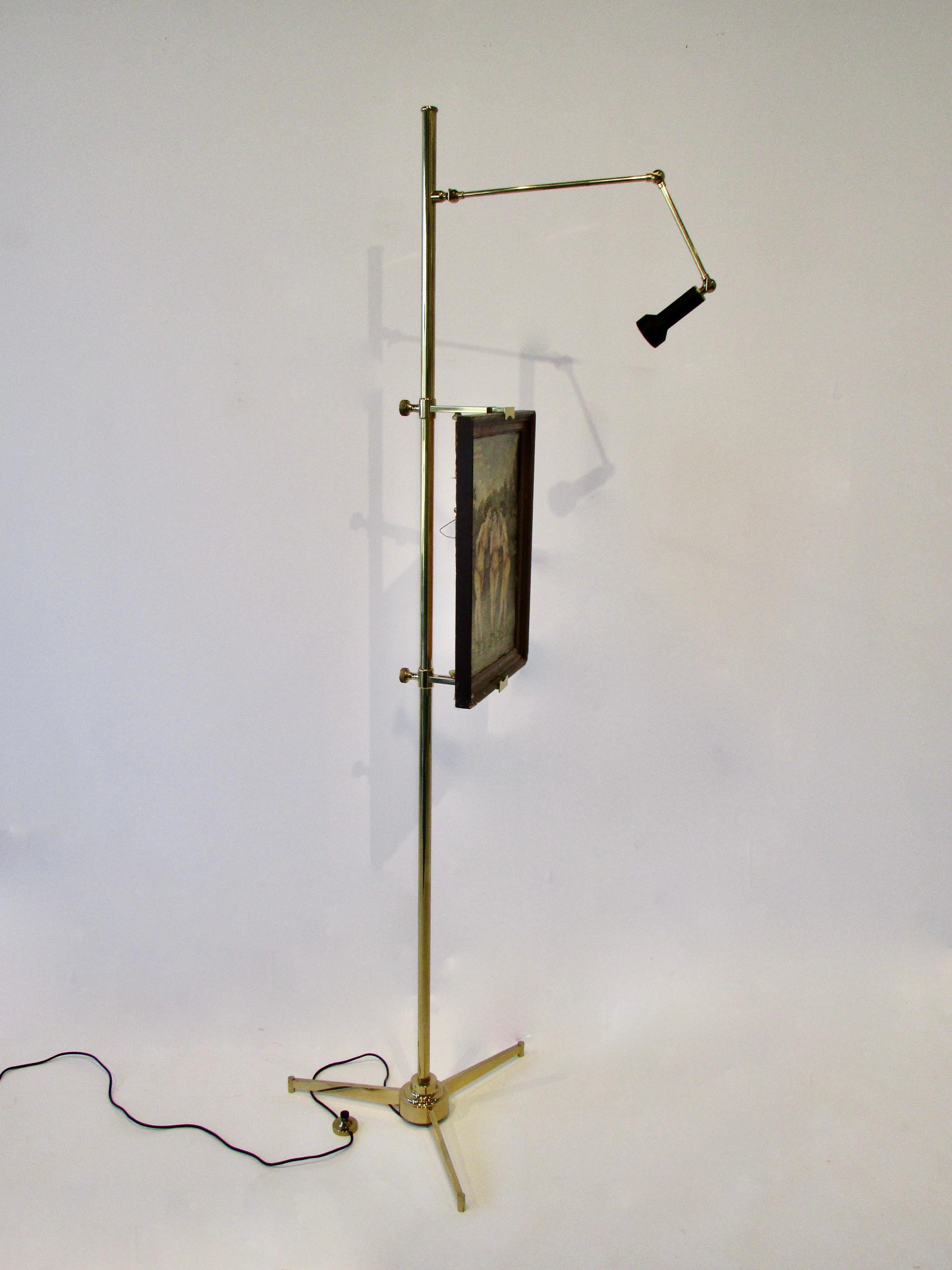Angelo Lelli for Arredoluce Italy Brass Easel Lamp with Floor Switch 3