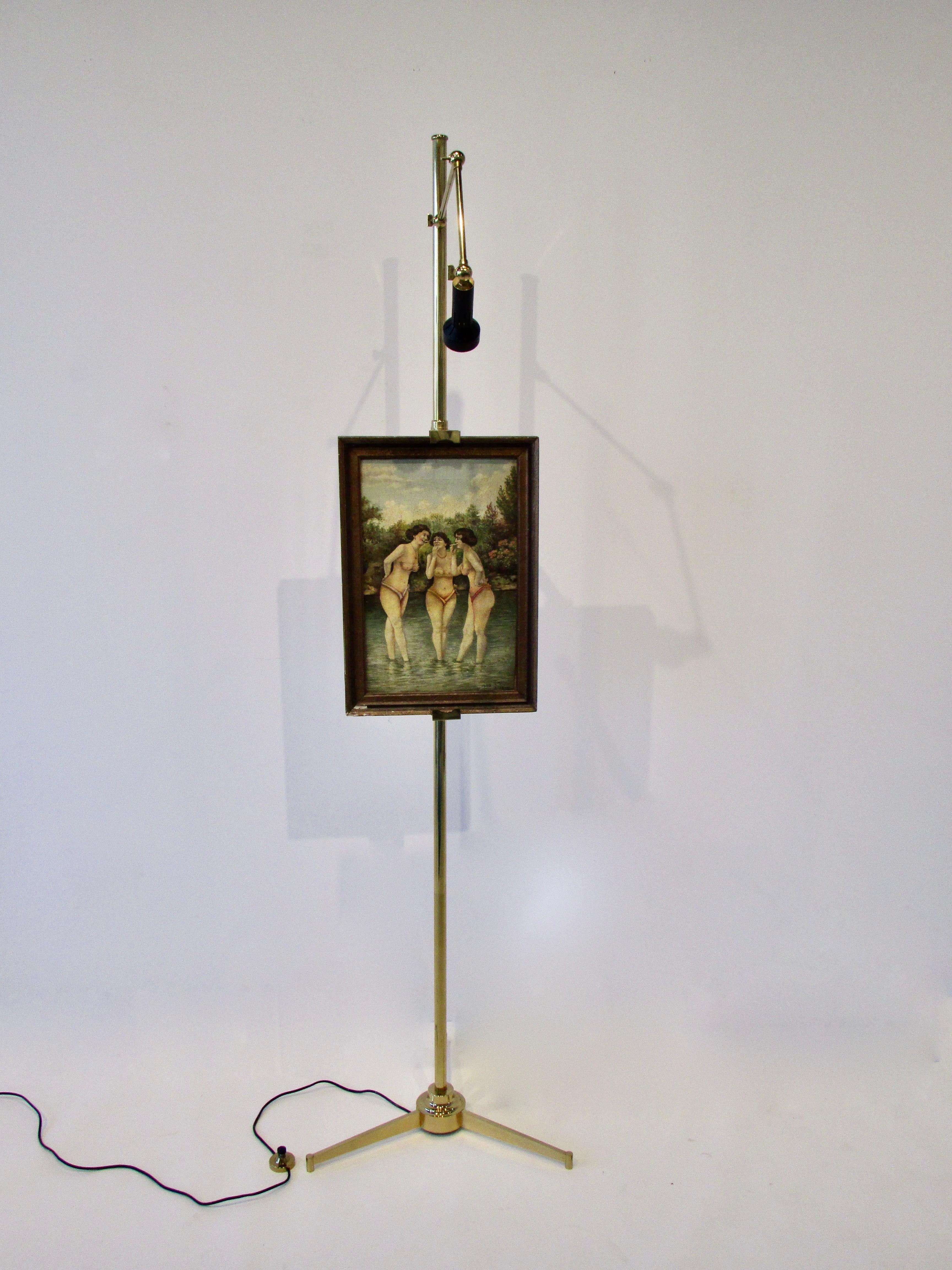 Angelo Lelli for Arredoluce Italy Brass Easel Lamp with Floor Switch 4