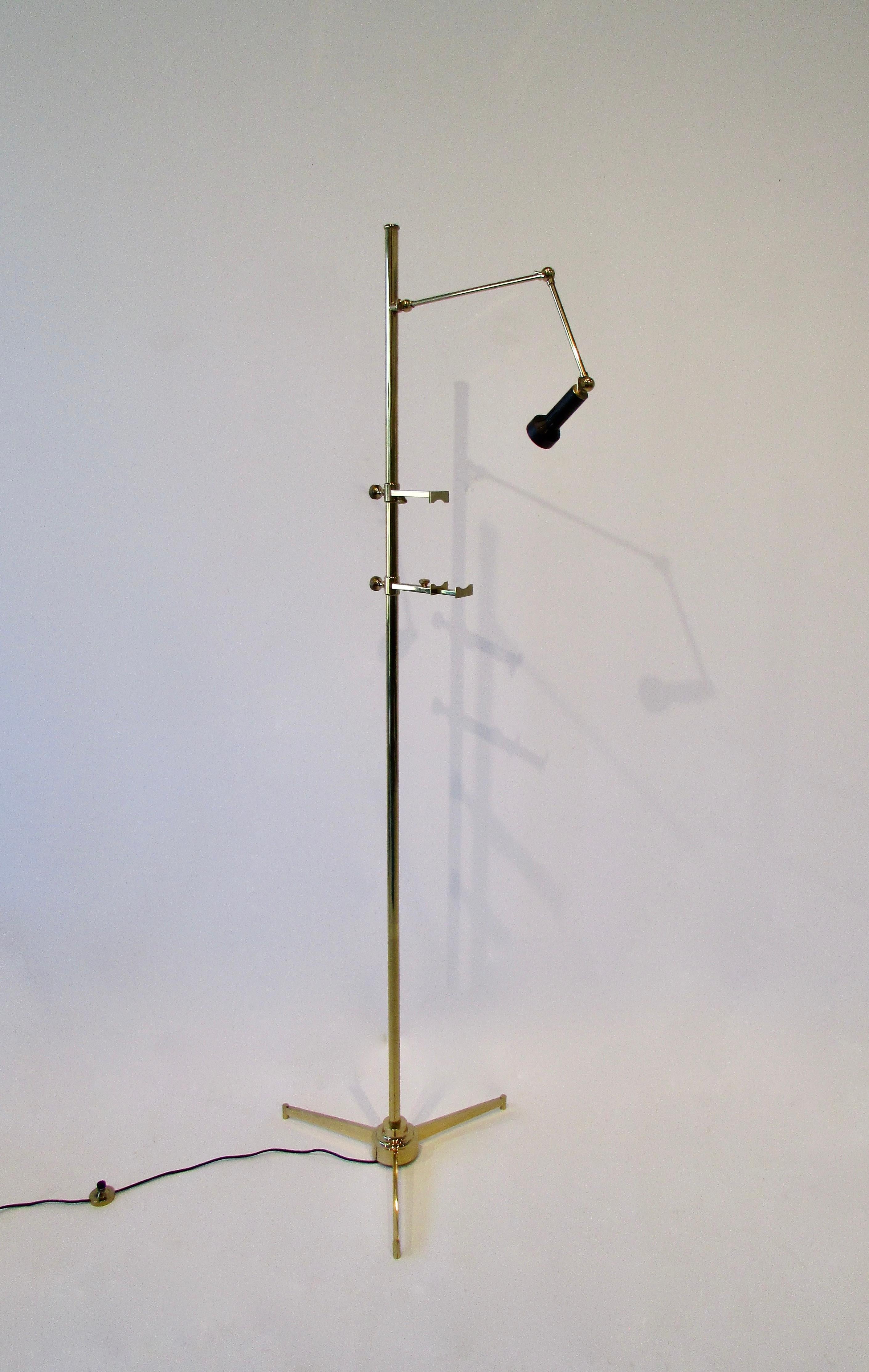 Angelo Lelli for Arredoluce Italy Brass Easel Lamp with Floor Switch 12