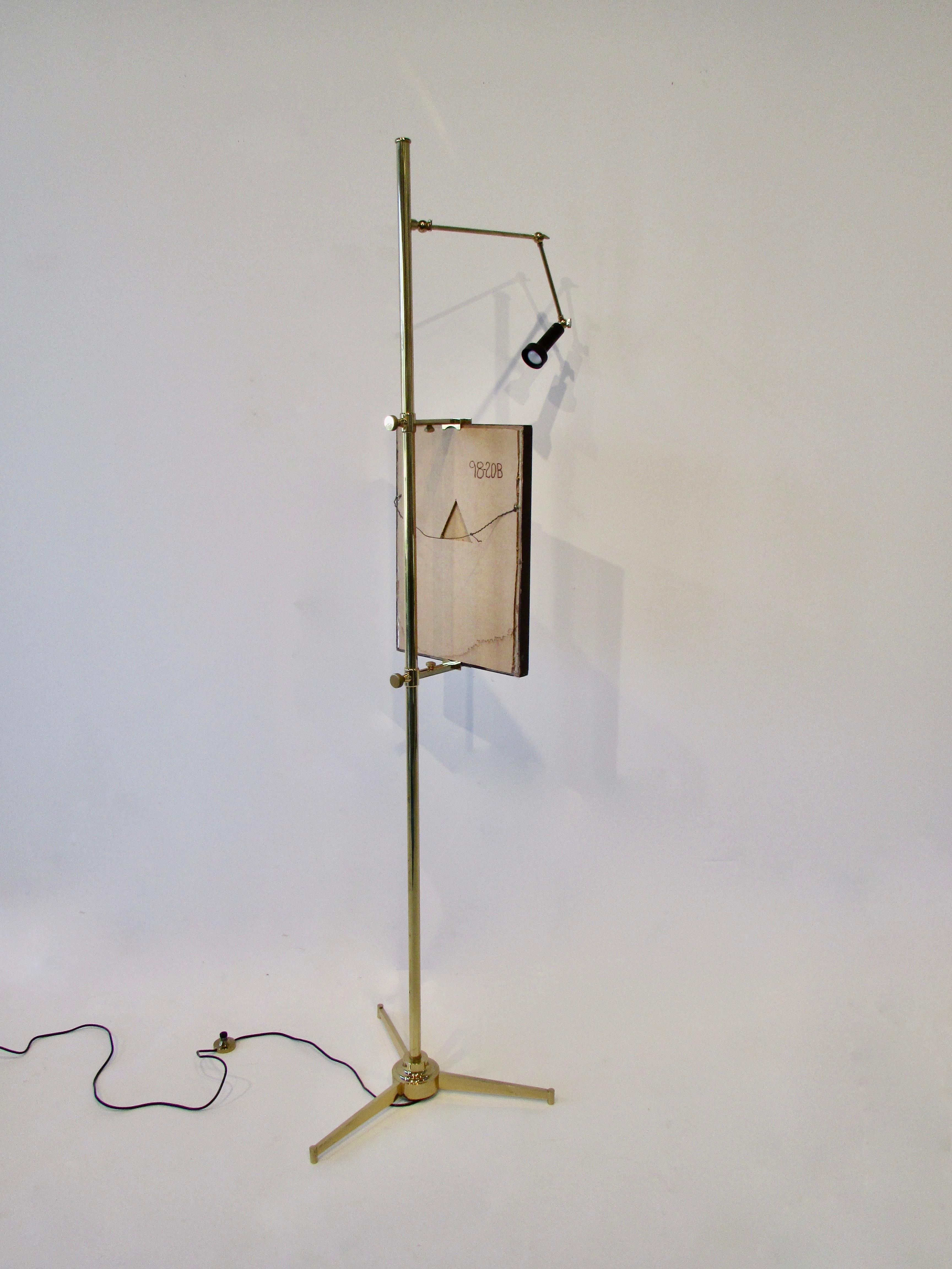 Polished Angelo Lelli for Arredoluce Italy Brass Easel Lamp with Floor Switch