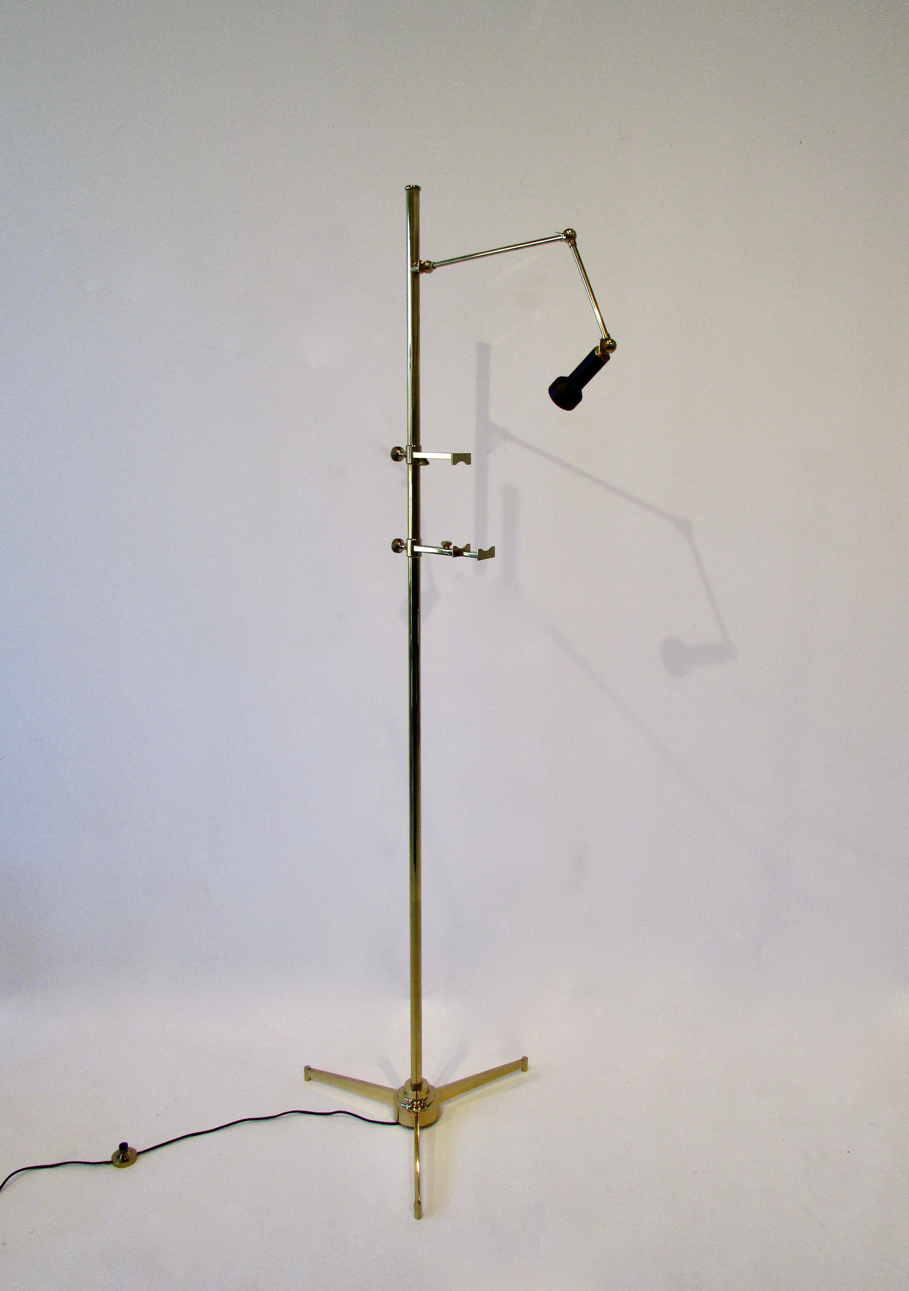 Angelo Lelli for Arredoluce Italy Brass Easel Lamp with Floor Switch In Good Condition In Ferndale, MI