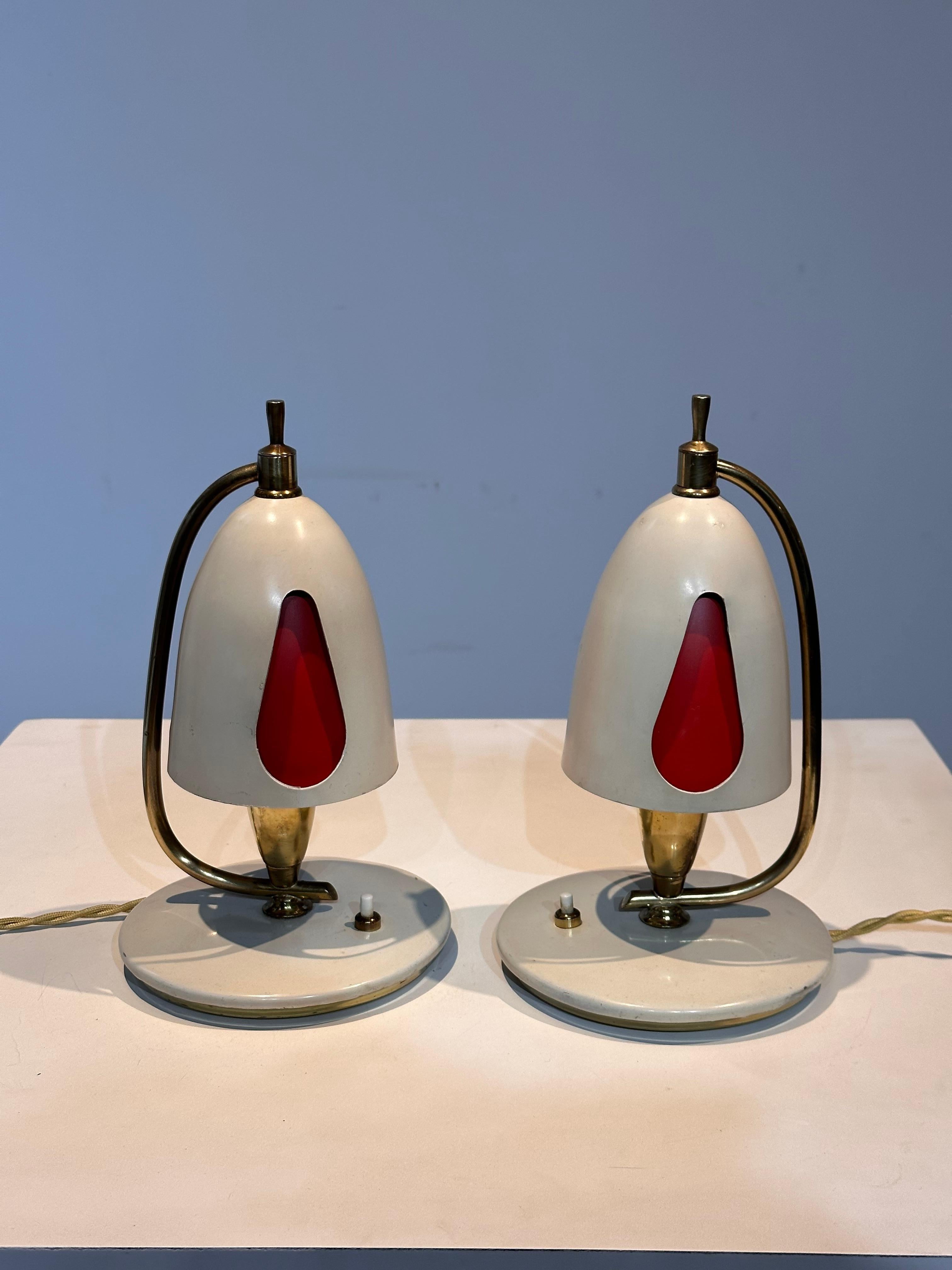 Rare pair of original lampshades designed by Angelo Lelli for Arredoluce.