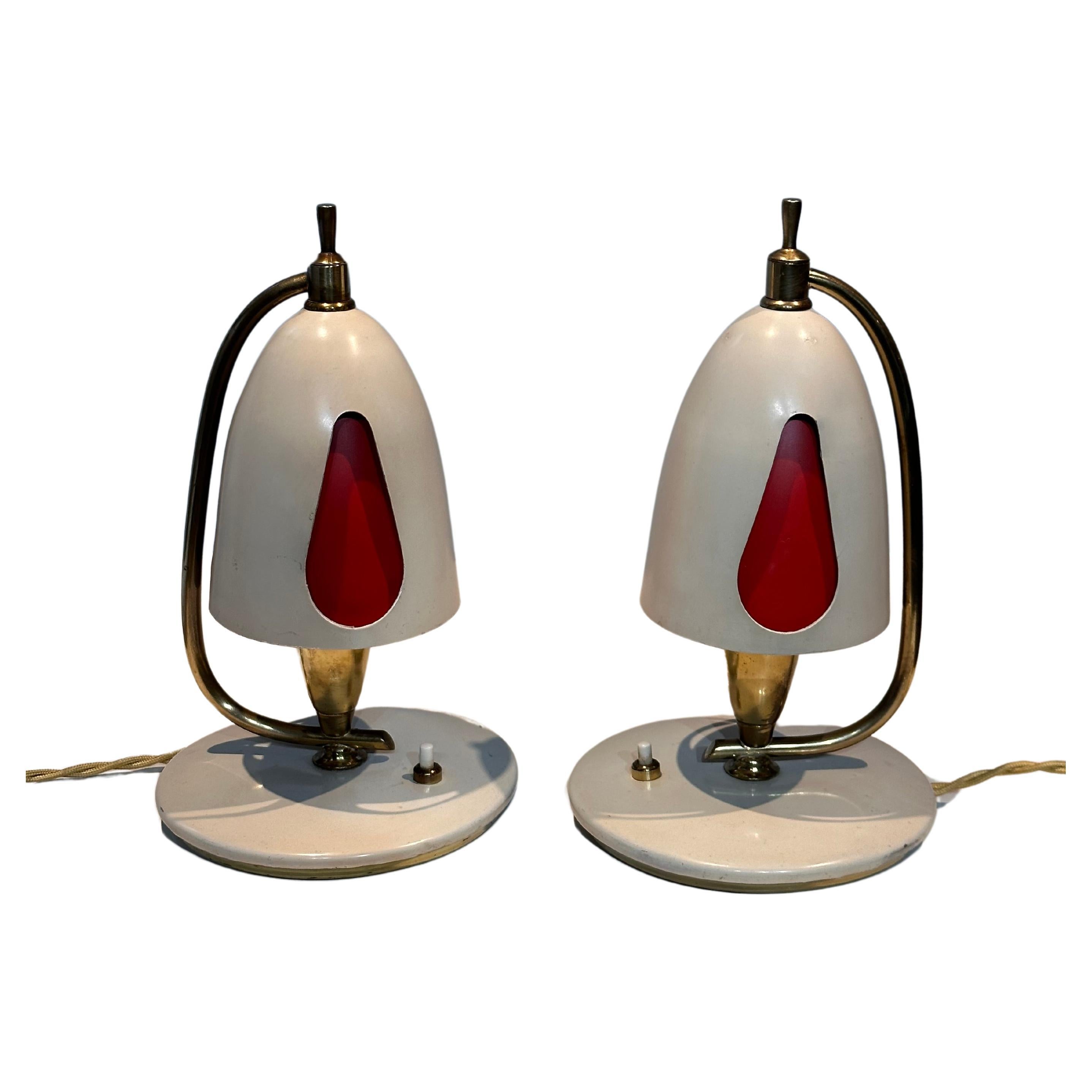 Angelo Lelli for Arredoluce. Pair of Iconic Table Lamps with Double Lampshade For Sale