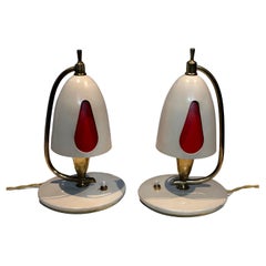 Angelo Lelli für Arredoluce. Paar ikonische Tischlampen mit doppeltem Lampenschirm