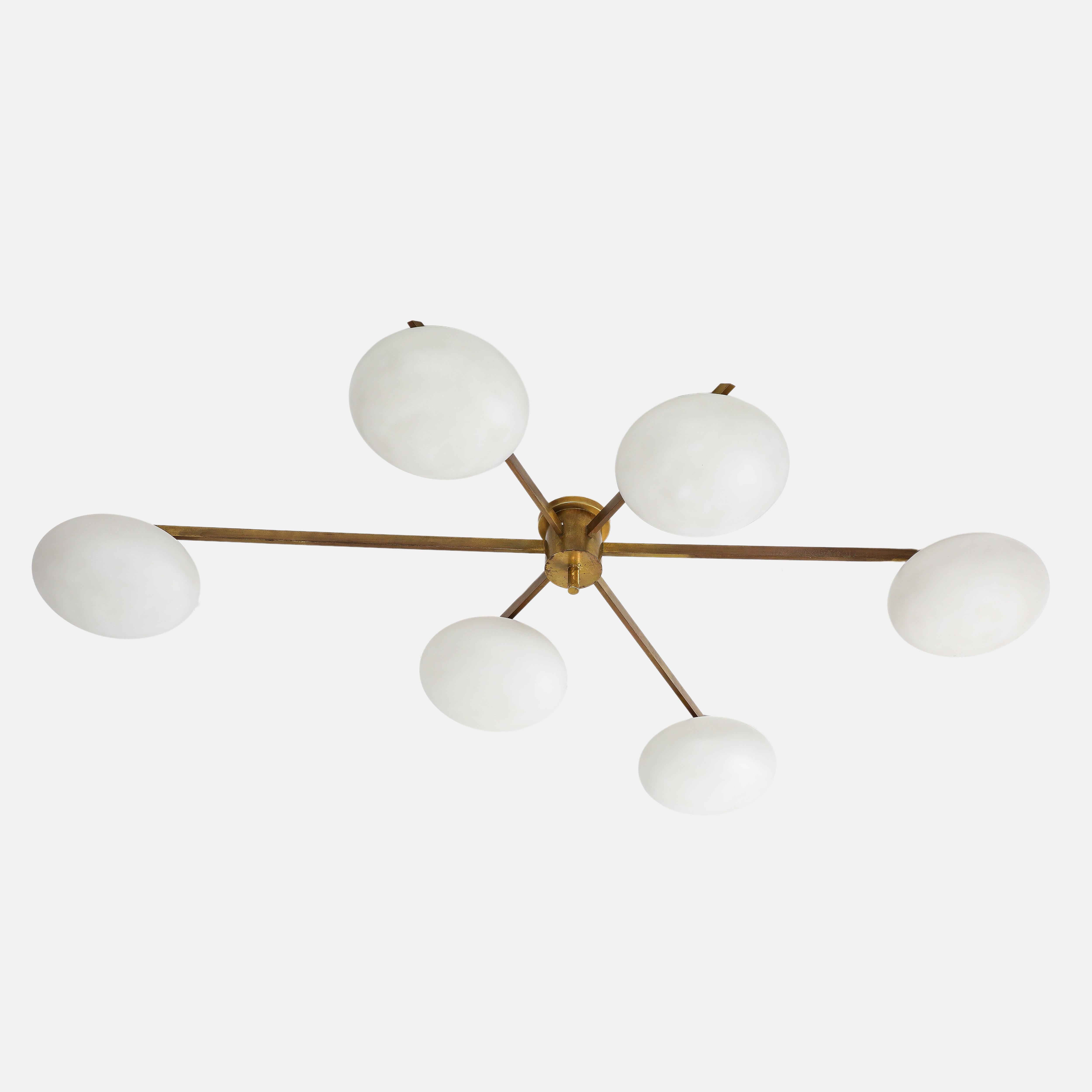 Angelo Lelli for Arredoluce Rare Pair of Sei Lune Ceiling Lights, Certificates For Sale 2