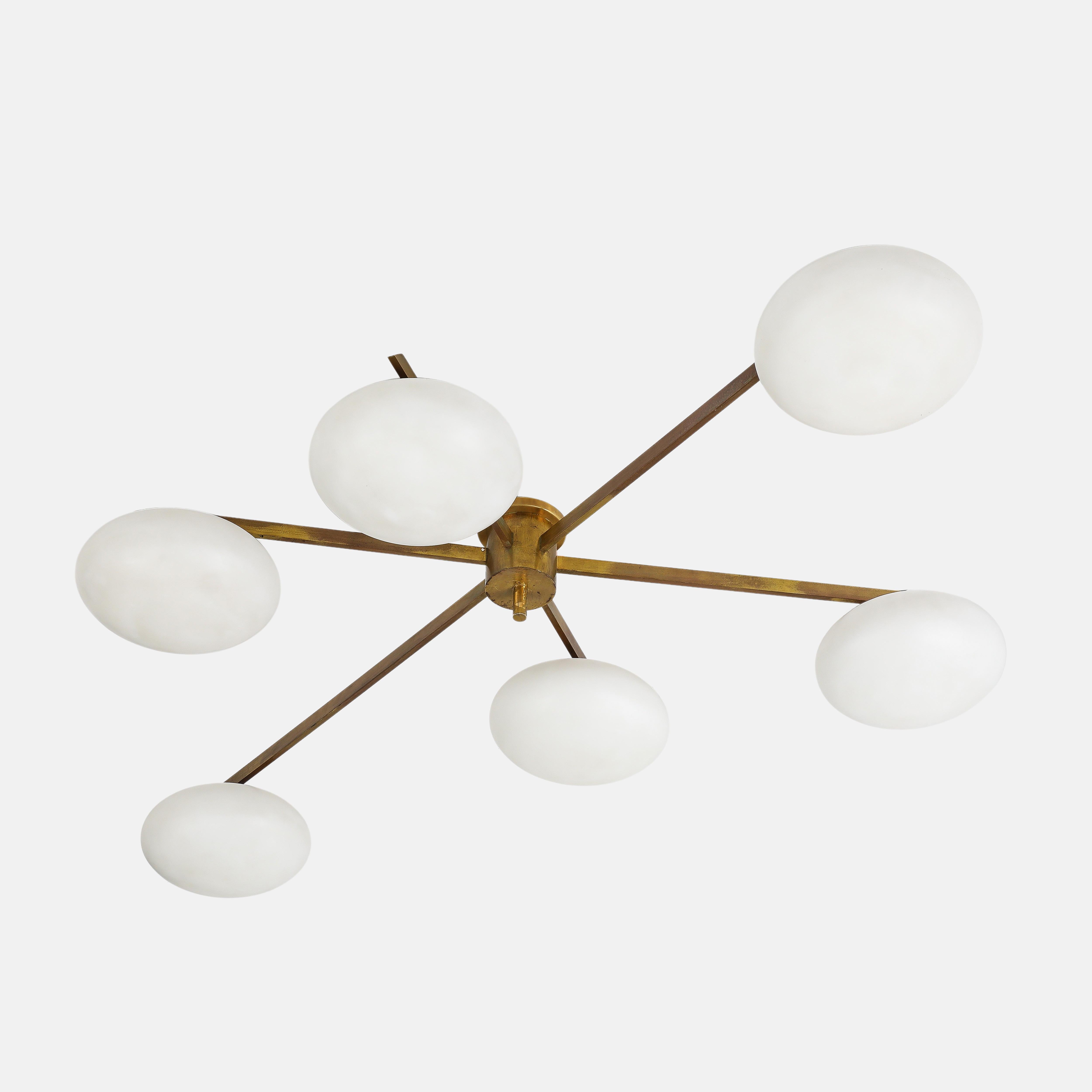 Angelo Lelli for Arredoluce Rare Pair of Sei Lune Ceiling Lights, Certificates For Sale 4