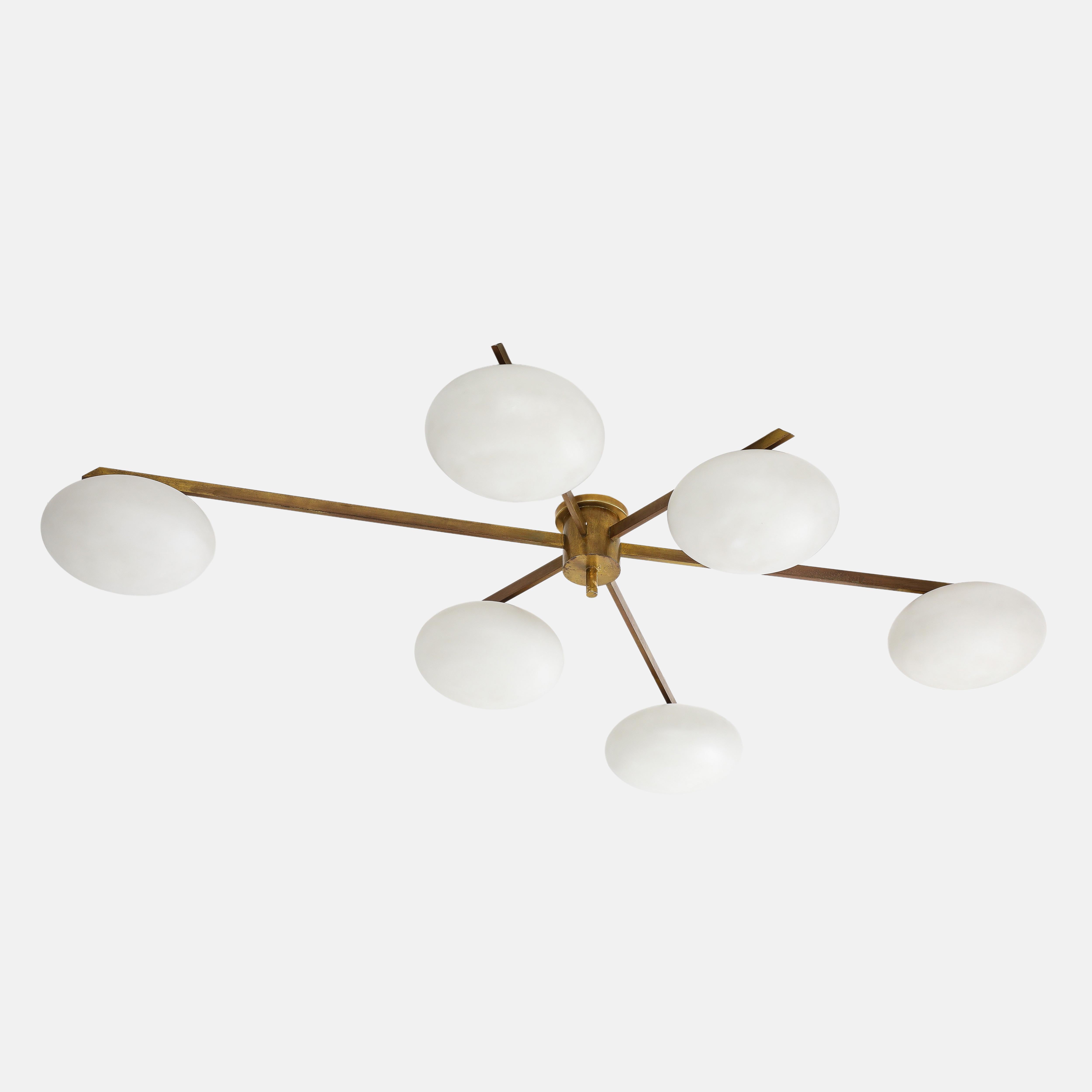 Angelo Lelli for Arredoluce Rare Pair of Sei Lune Ceiling Lights, Certificates For Sale 5