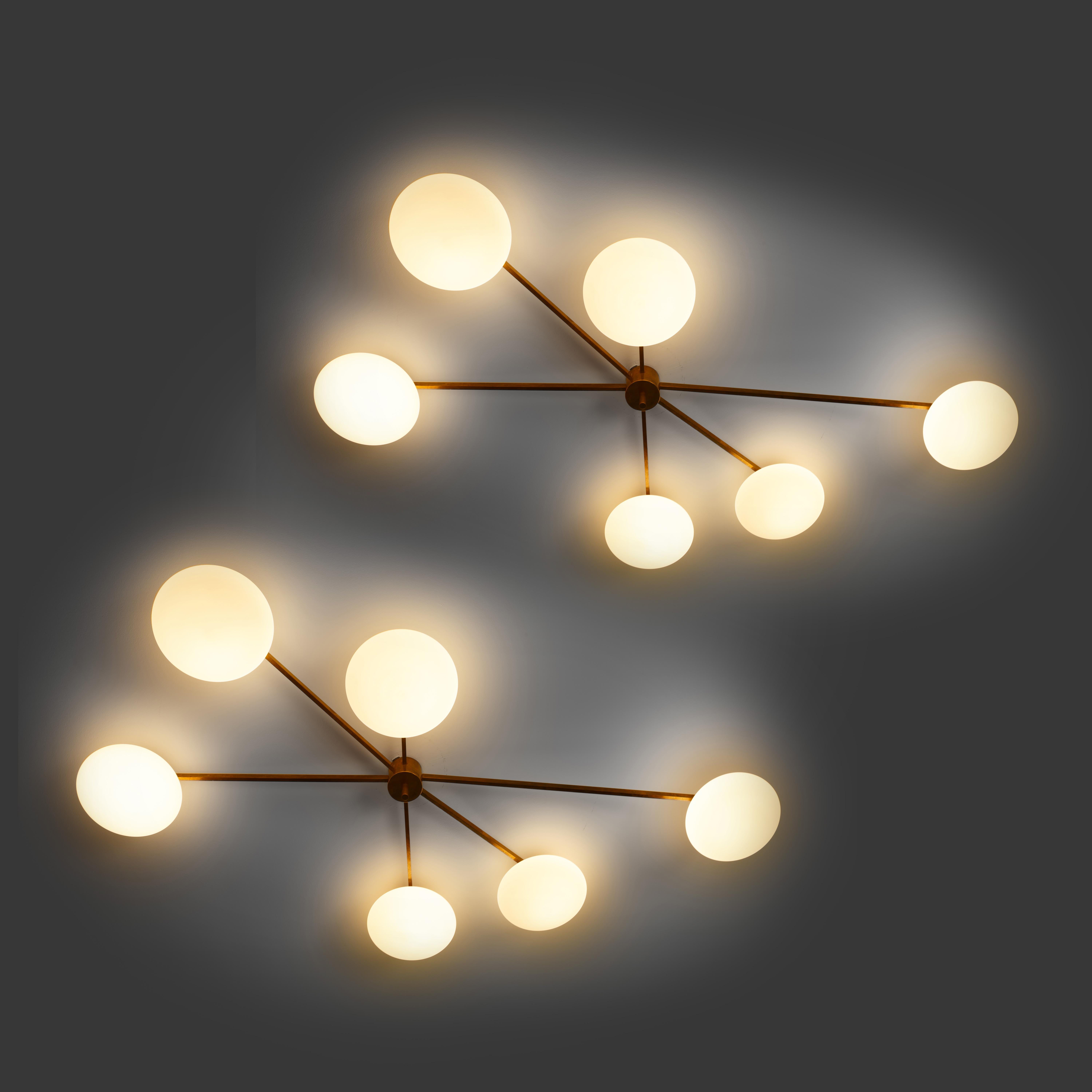 Angelo Lelli for Arredoluce Rare Pair of Sei Lune Ceiling Lights, Certificates For Sale 12