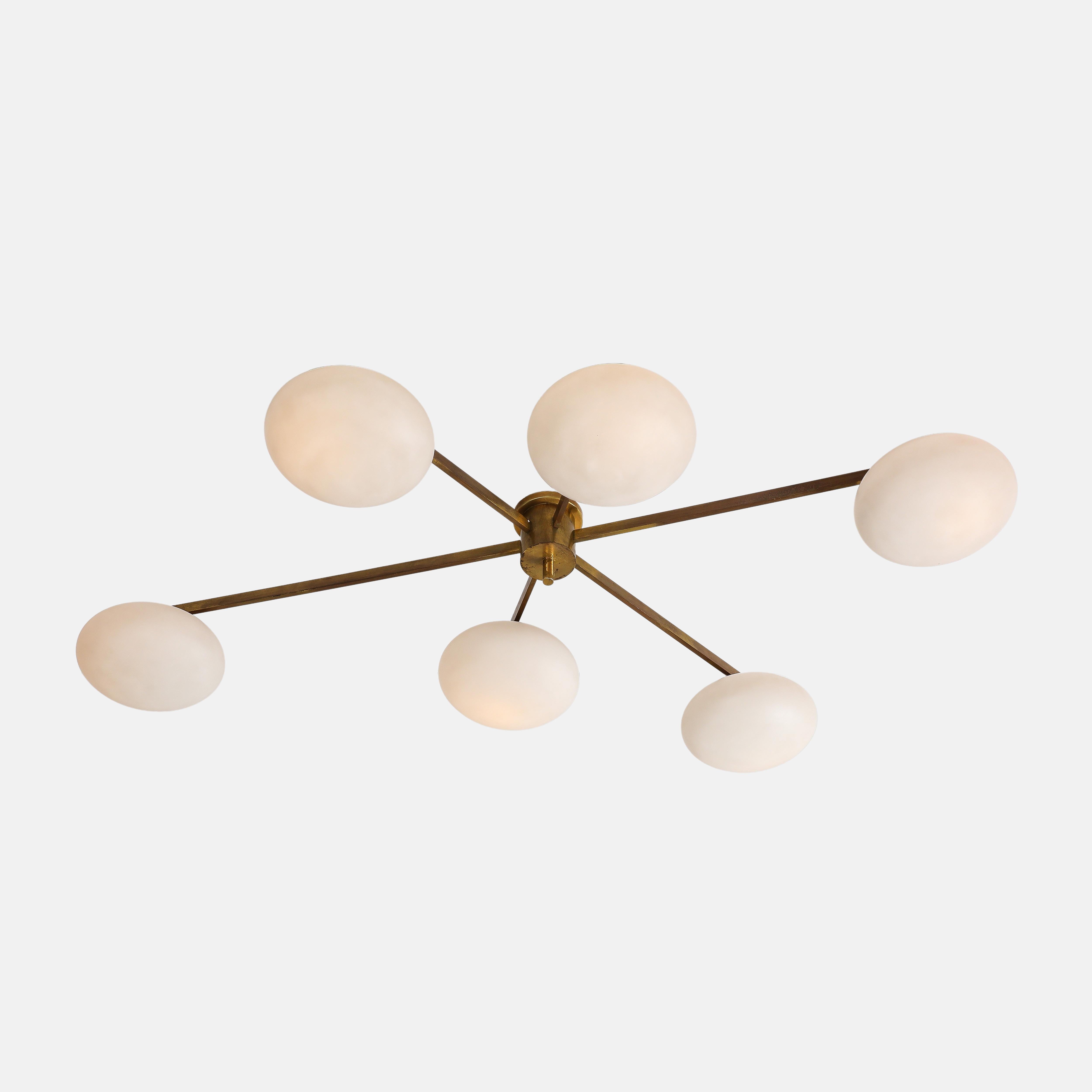 Italian Angelo Lelli for Arredoluce Rare Pair of Sei Lune Ceiling Lights, Certificates For Sale