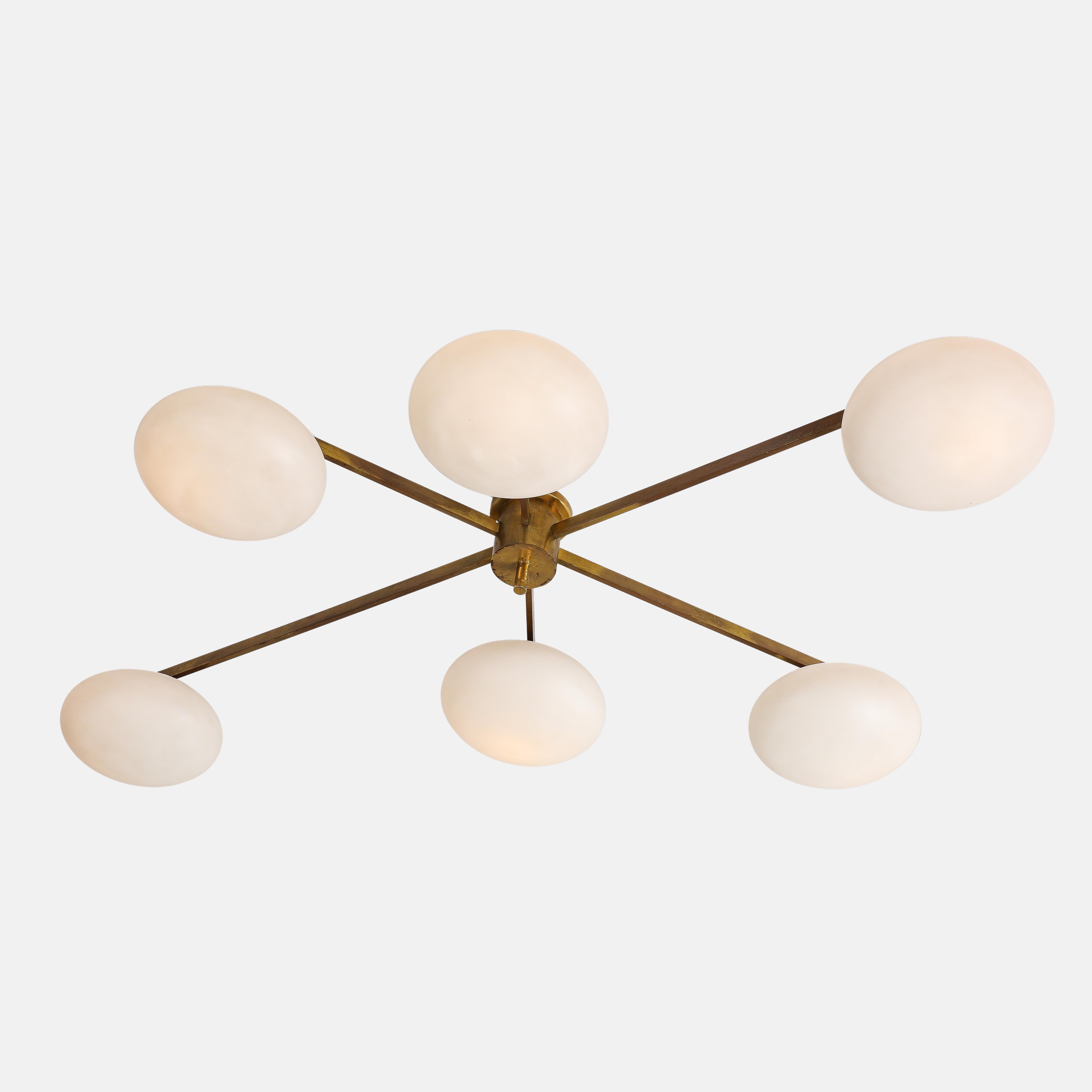Polished Angelo Lelli for Arredoluce Rare Pair of Sei Lune Ceiling Lights, Certificates For Sale