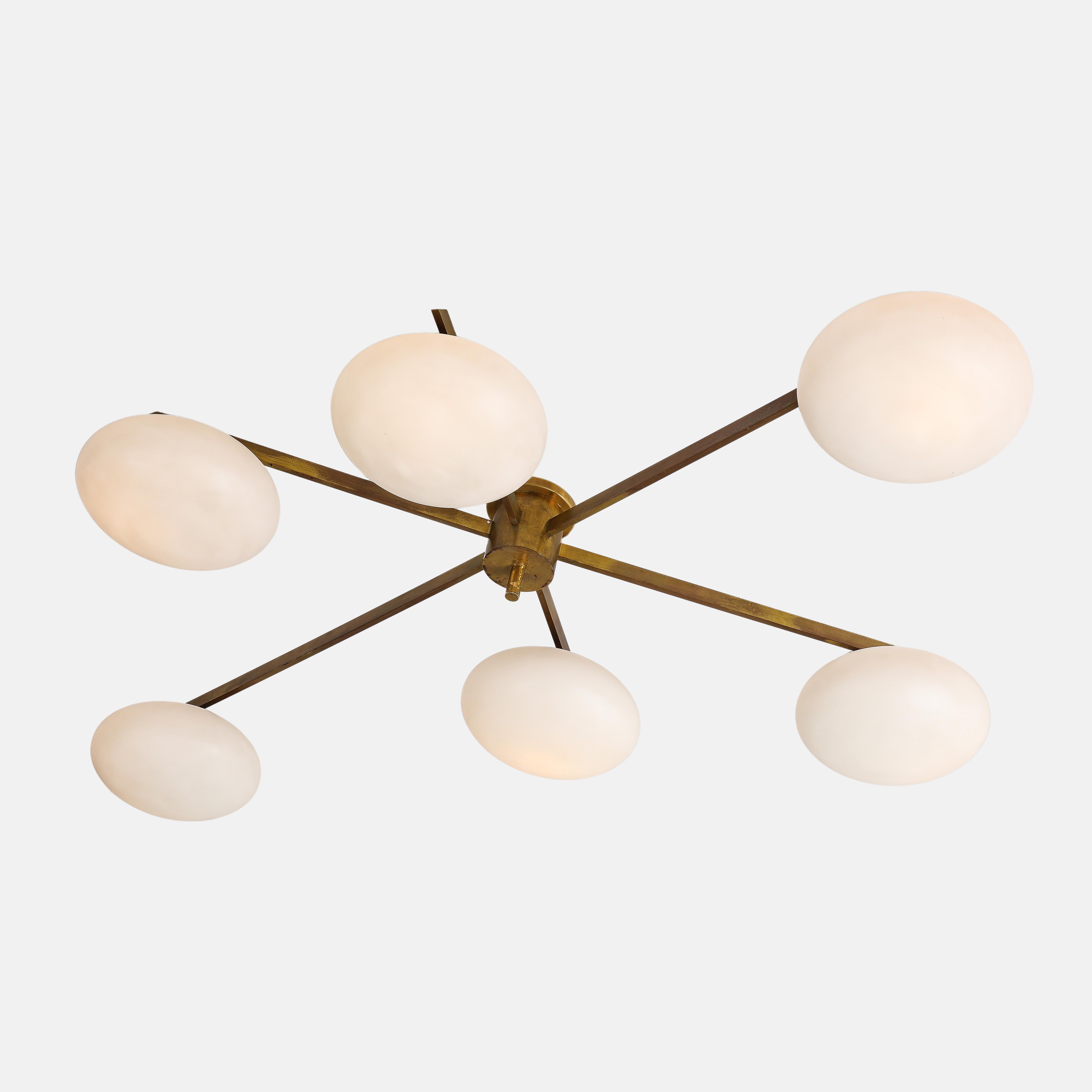 Angelo Lelli for Arredoluce Rare Pair of Sei Lune Ceiling Lights, Certificates In Good Condition For Sale In New York, NY