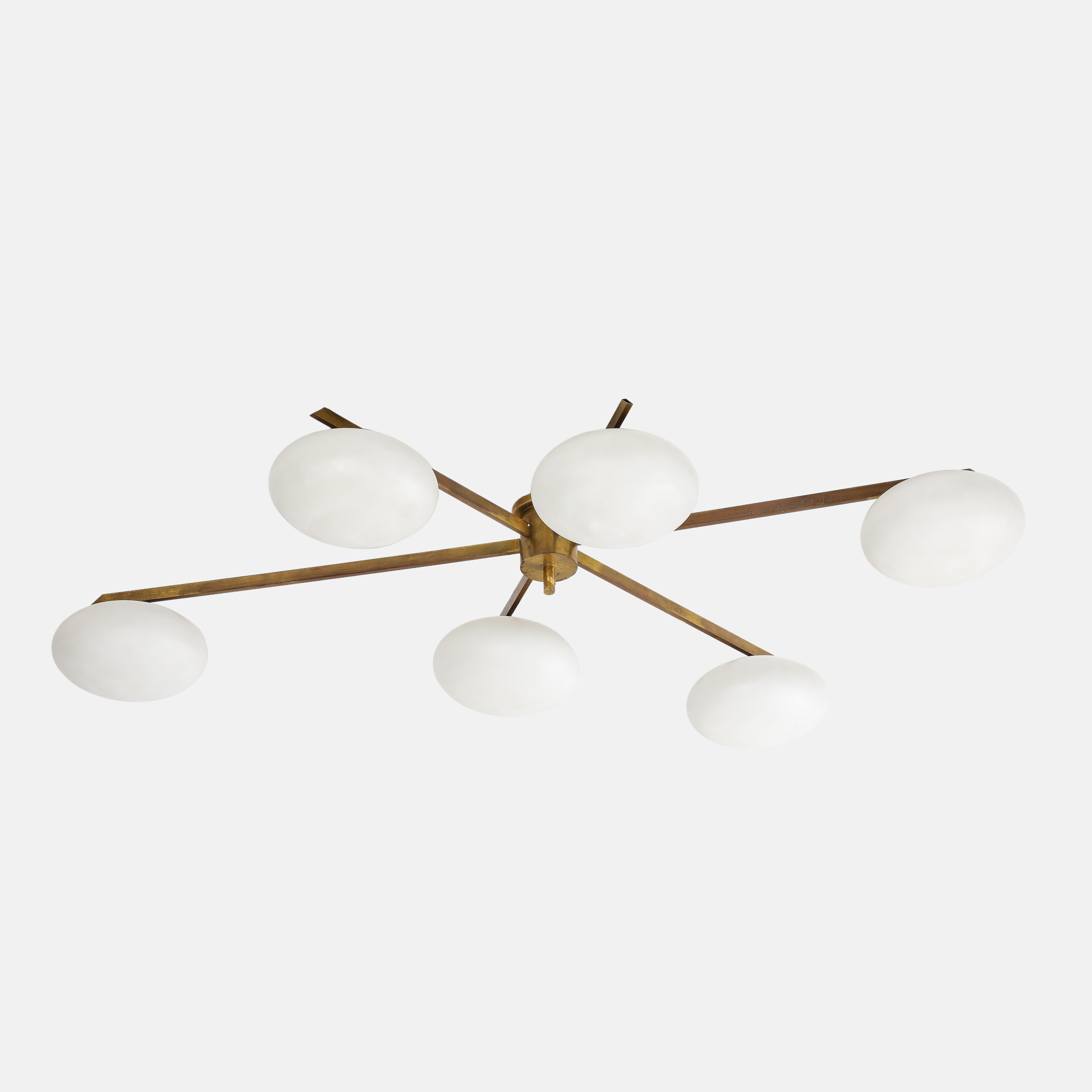 Mid-20th Century Angelo Lelli for Arredoluce Rare Pair of Sei Lune Ceiling Lights, Certificates For Sale
