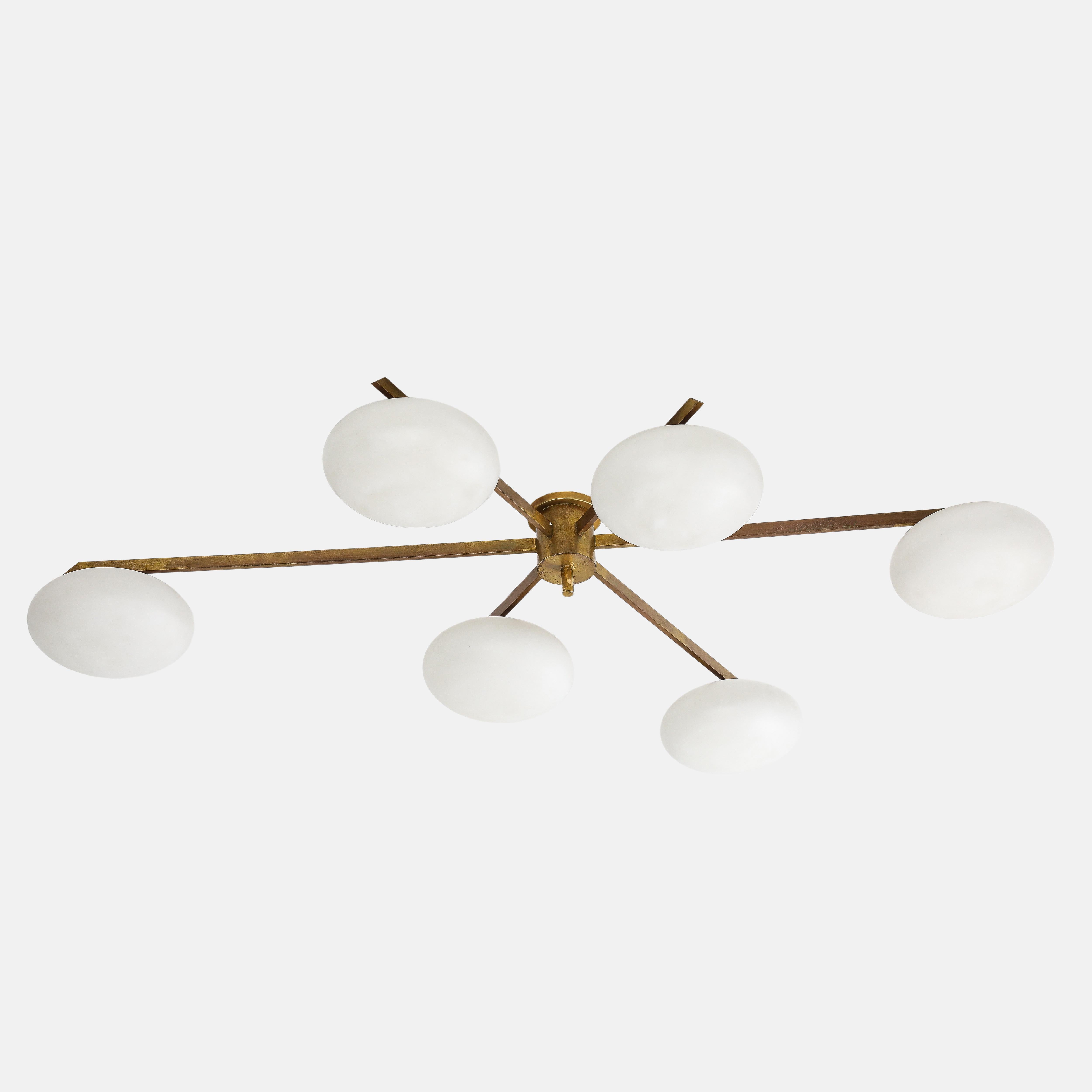 Brass Angelo Lelli for Arredoluce Rare Pair of Sei Lune Ceiling Lights, Certificates For Sale