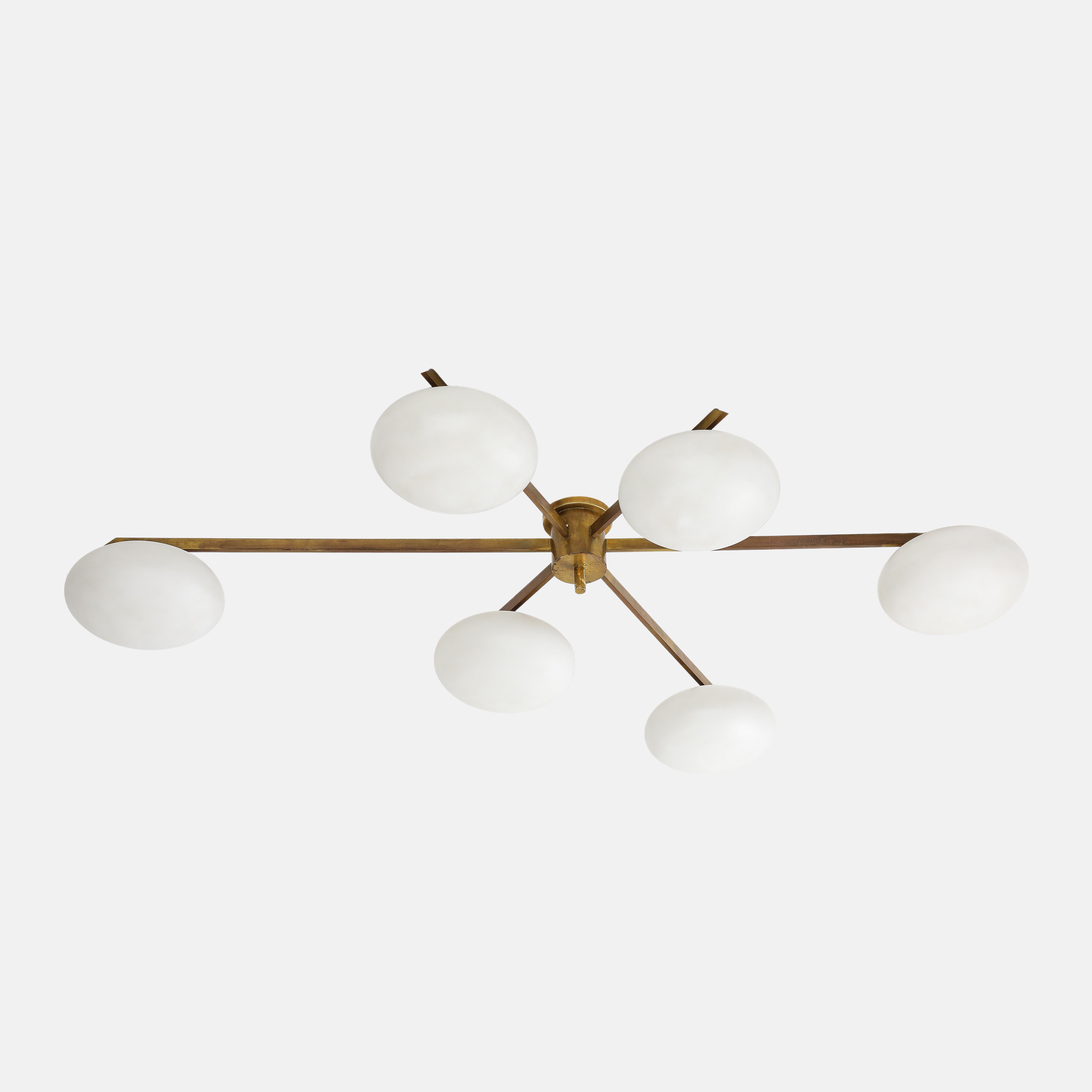 Angelo Lelli for Arredoluce Rare Pair of Sei Lune Ceiling Lights, Certificates For Sale 1