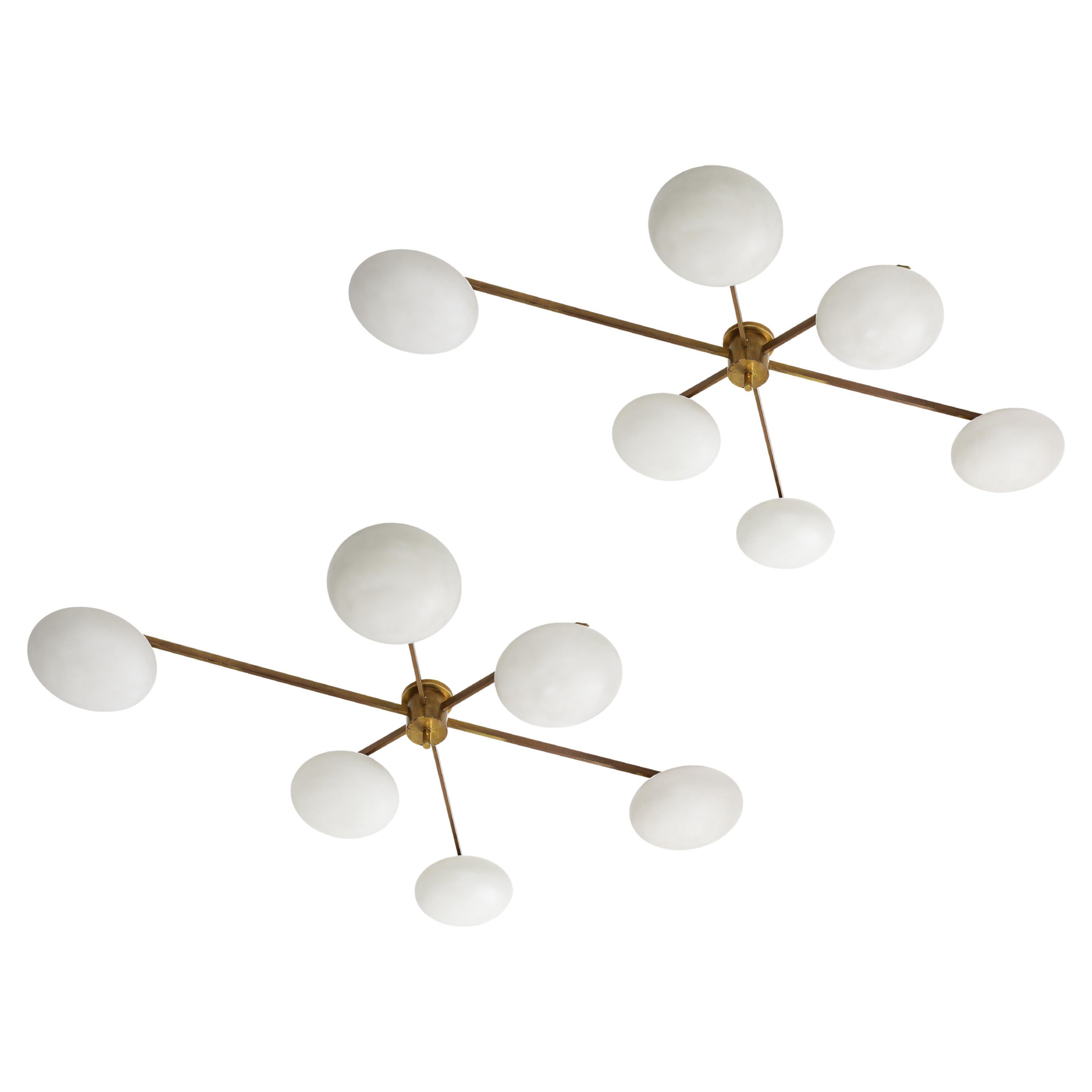 Angelo Lelli for Arredoluce Rare Pair of Sei Lune Ceiling Lights, Certificates