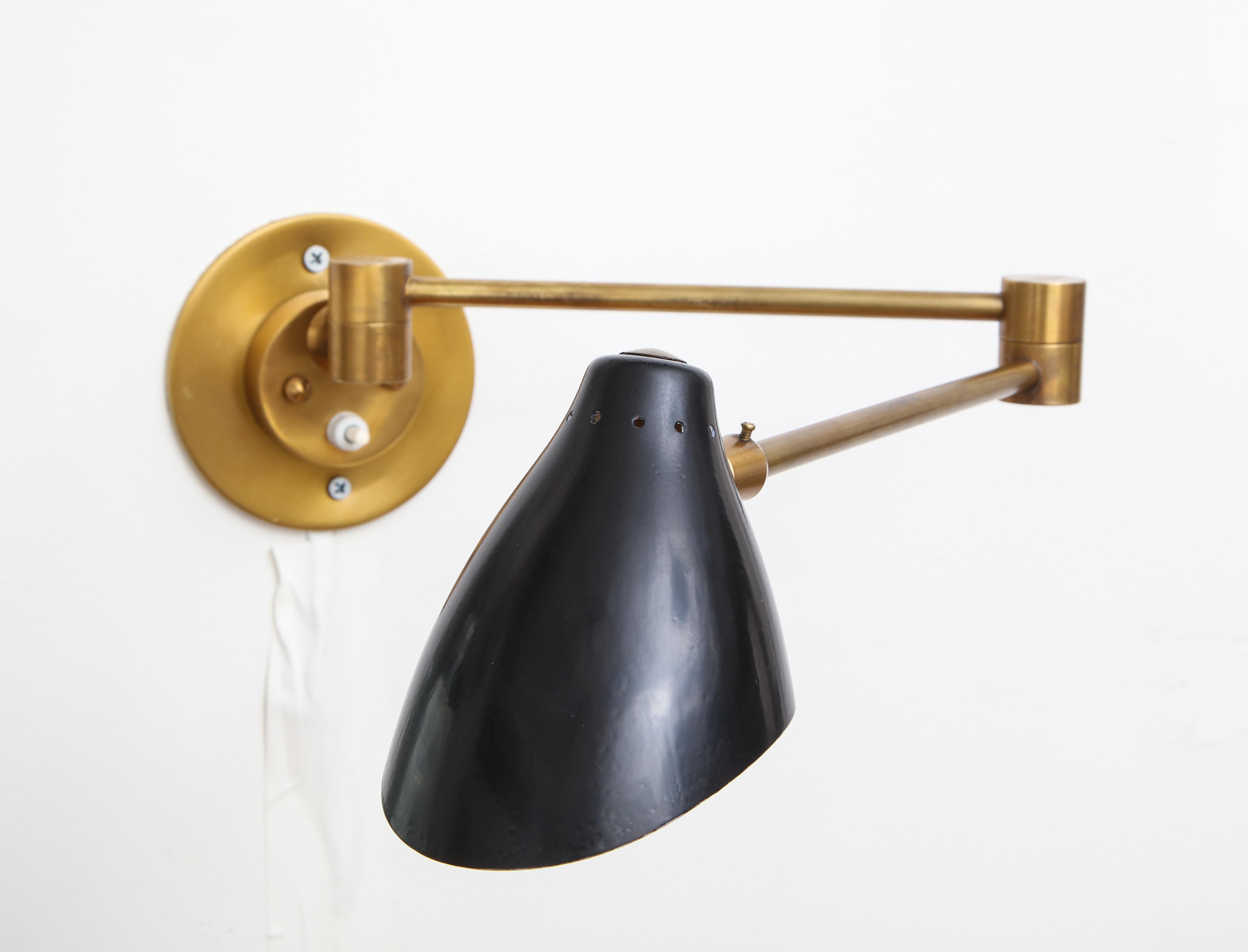 Italian Angelo Lelli for Arredoluce Rare Pair of Articulating Sconces, Italy, 1950s