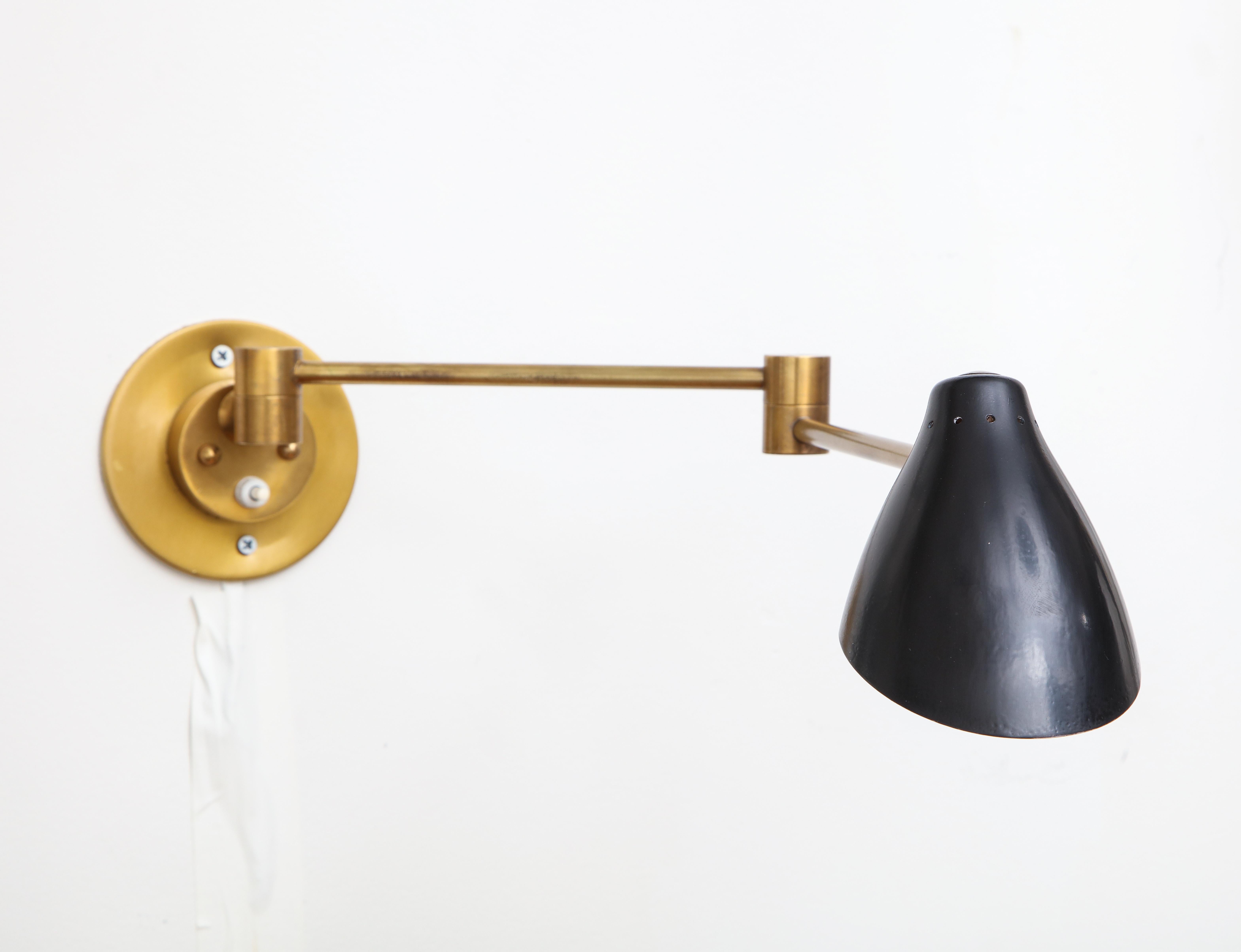 Lacquered Angelo Lelli for Arredoluce Rare Pair of Articulating Sconces, Italy, 1950s