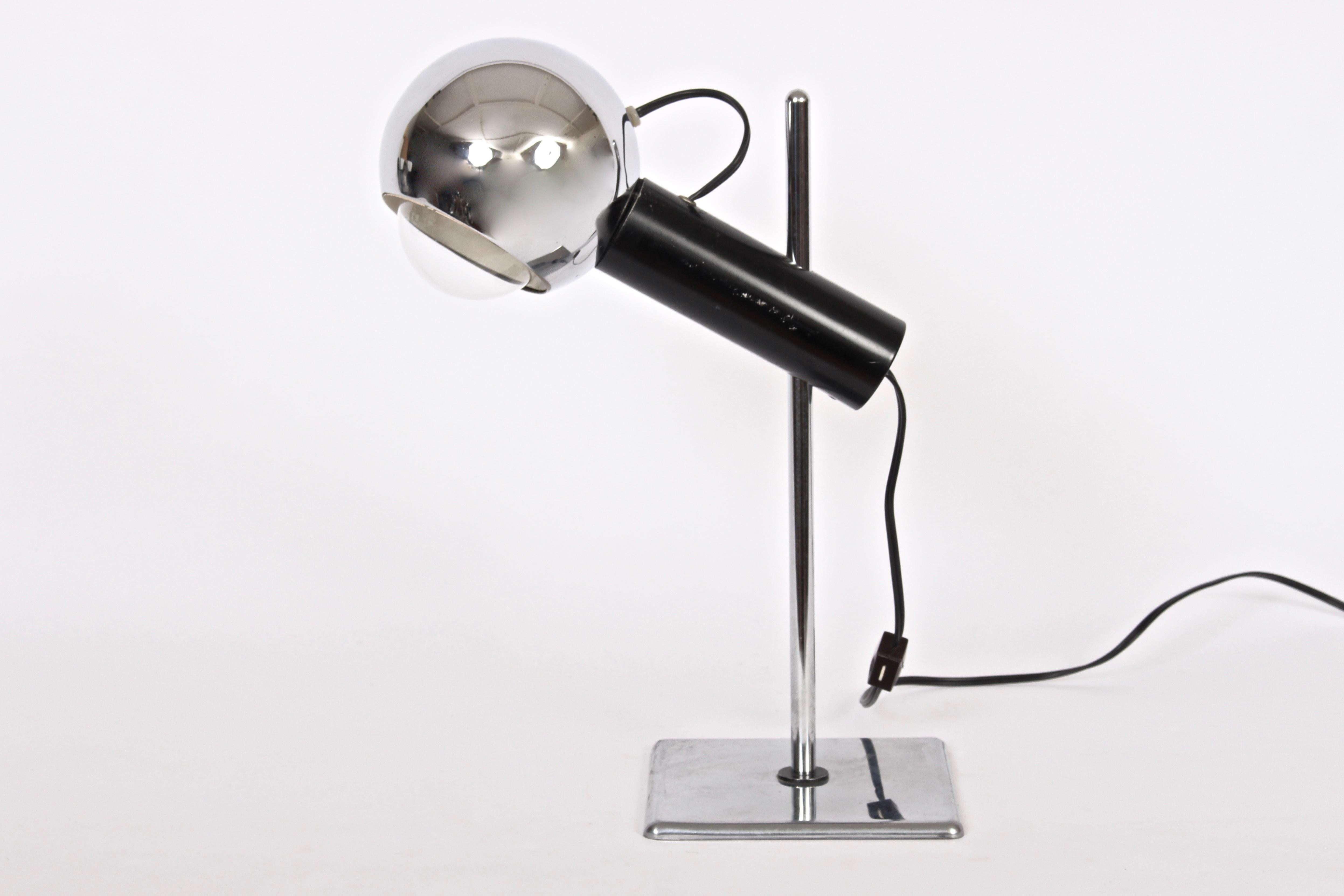 Angelo Lelli Style Adjustable Chrome Desk Lamp with Chrome Ball Shade In Good Condition For Sale In Bainbridge, NY