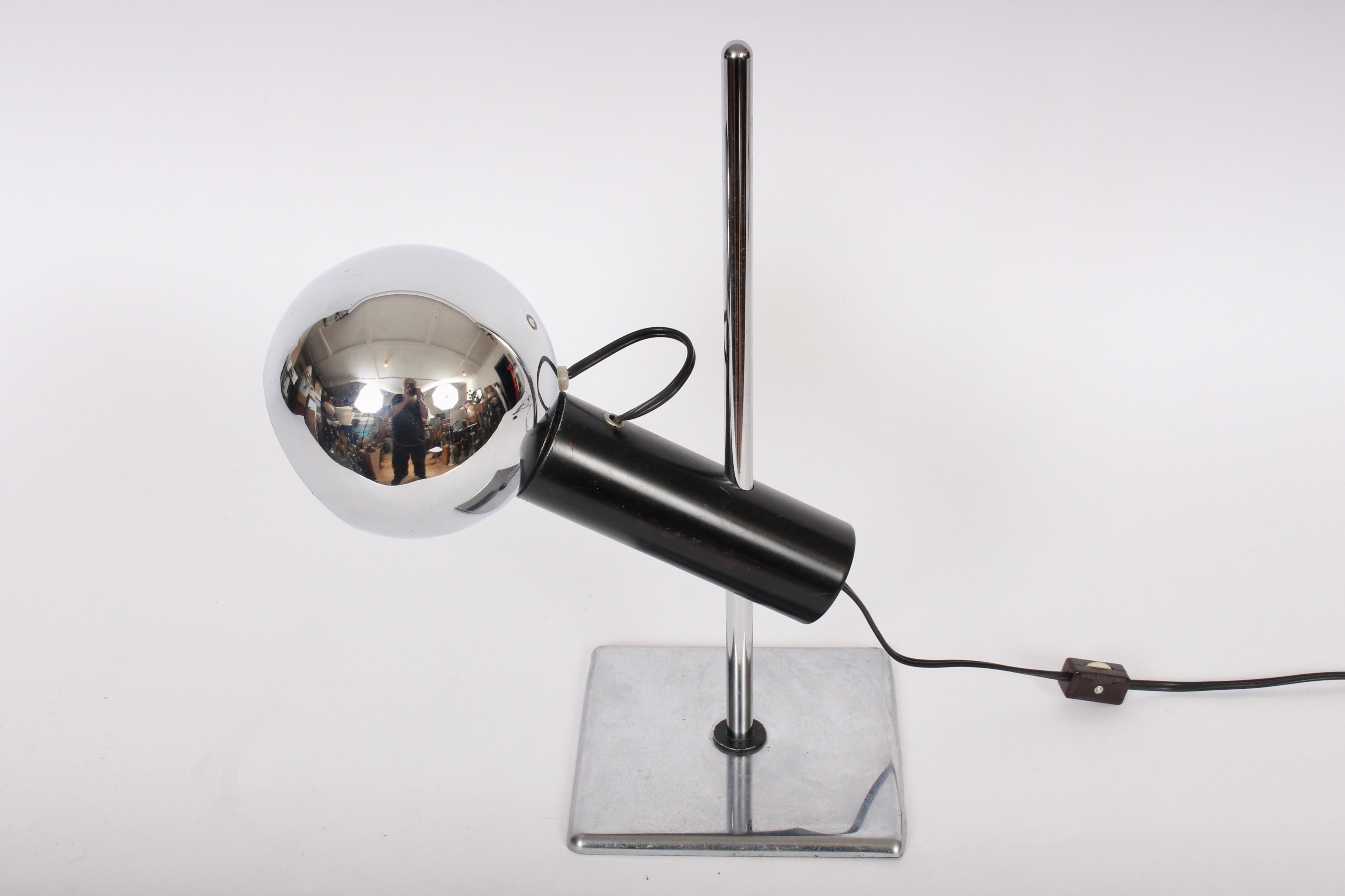 20th Century Angelo Lelli Style Adjustable Chrome Desk Lamp with Chrome Ball Shade For Sale