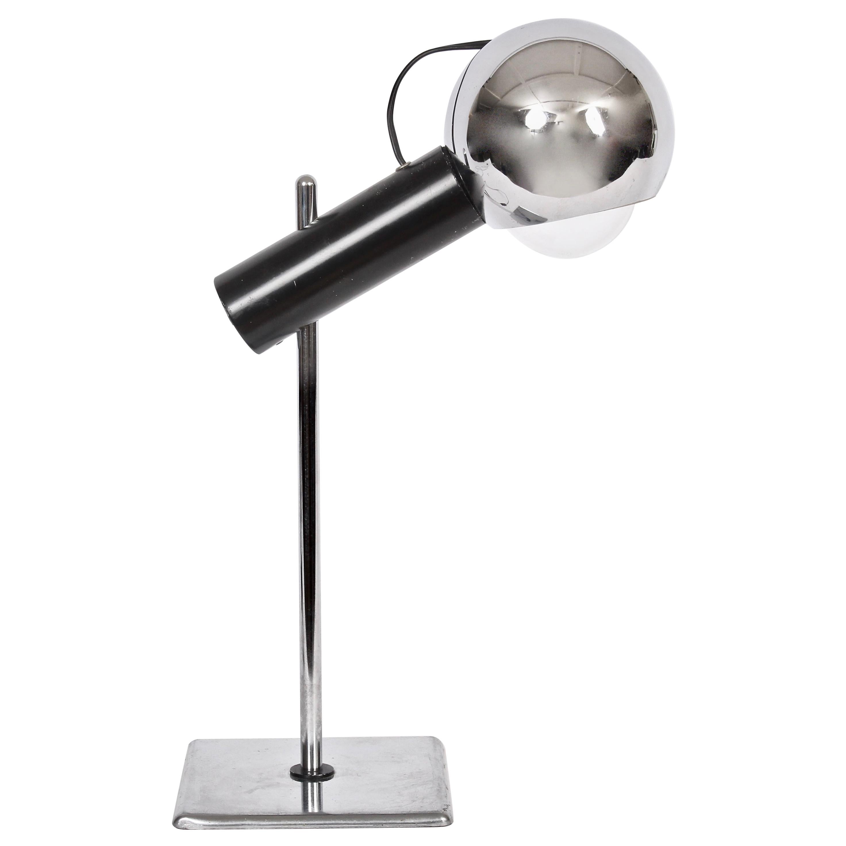 Lampe de bureau réglable en chrome de style Angelo Lelli avec abat-jour boule chromé