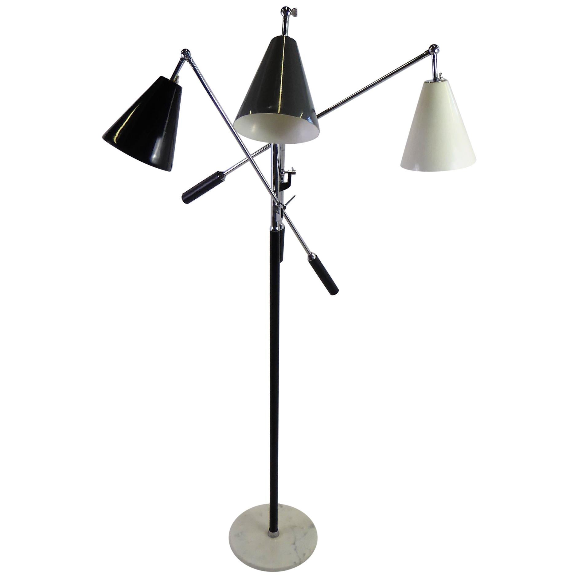 Angelo Lelli Style Design Triennale Three-Arm Articulating Floor Lamp, 1960s