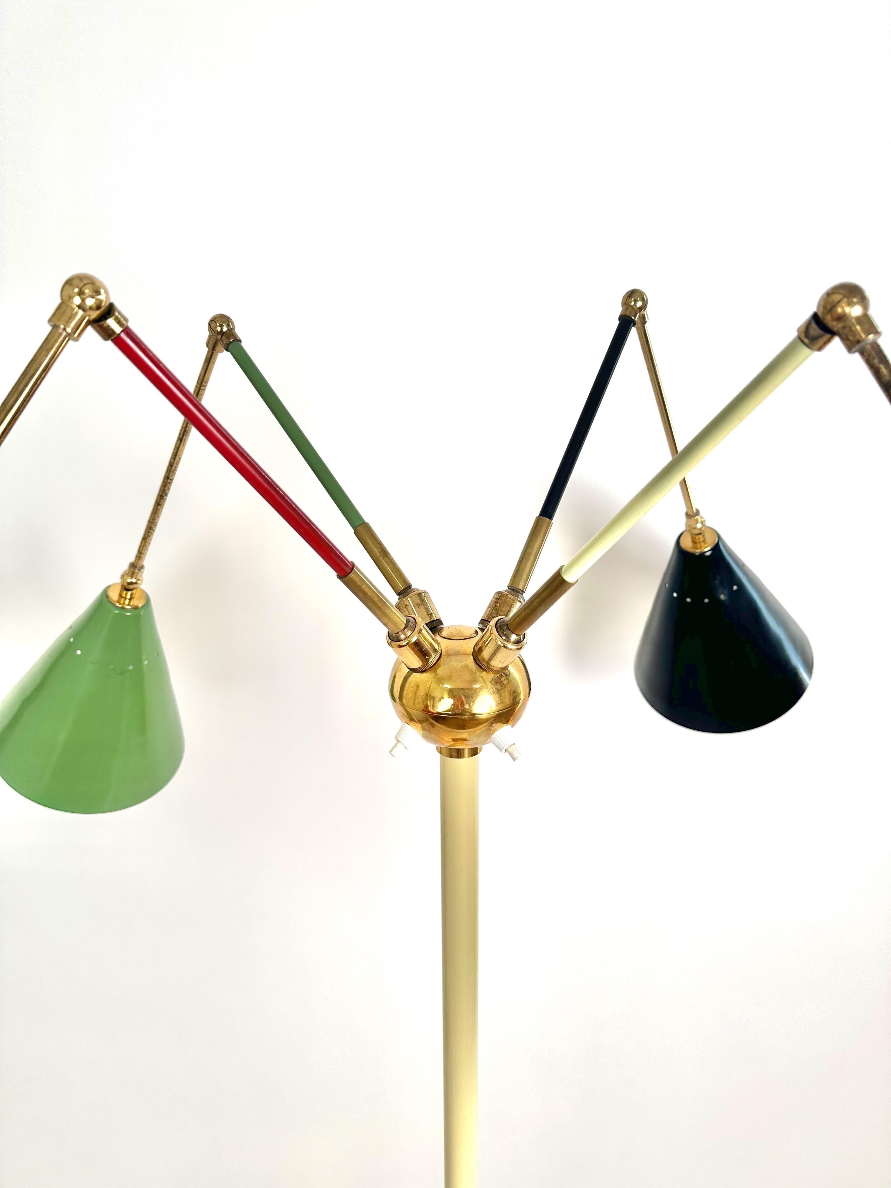 Angelo Lely Style Midcentury Italian Four Colour Shades Floor Lamp, 1950 For Sale 3