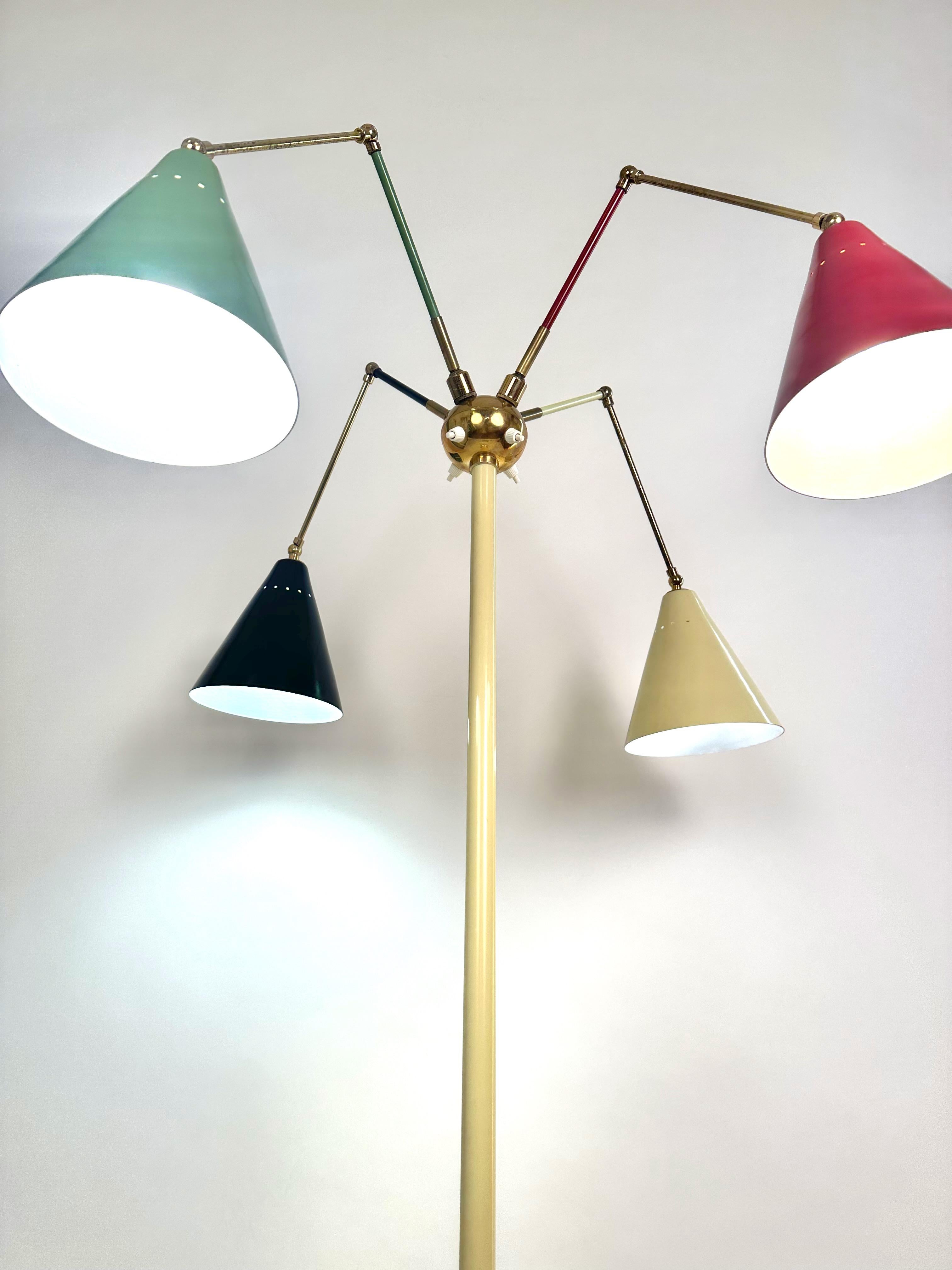 Angelo Lely Style Midcentury Italian Four Colour Shades Floor Lamp, 1950 For Sale 4