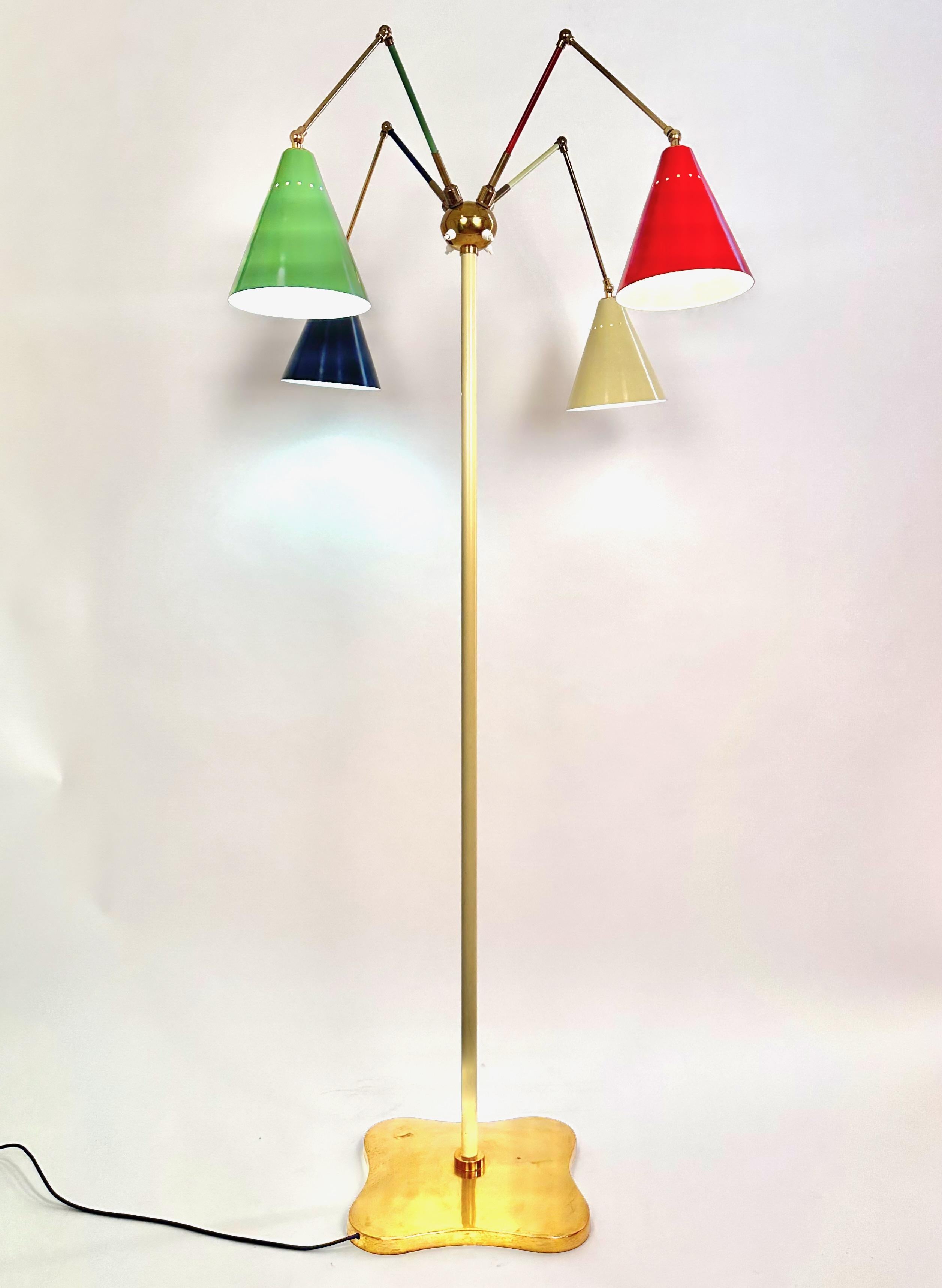 Angelo Lely Style Midcentury Italian Four Colour Shades Floor Lamp, 1950 For Sale 6