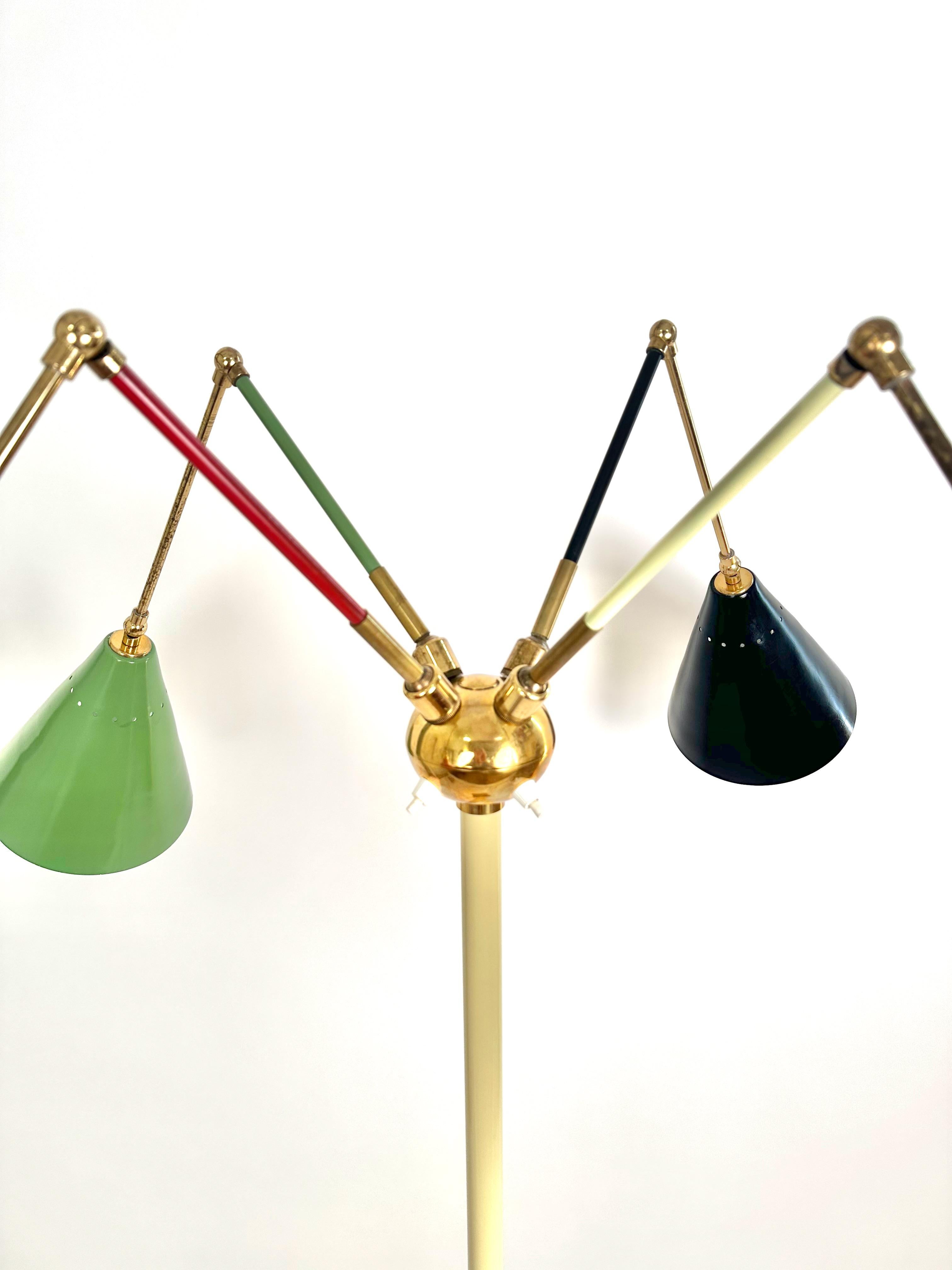 Angelo Lely Style Midcentury Italian Four Colour Shades Floor Lamp, 1950 For Sale 8