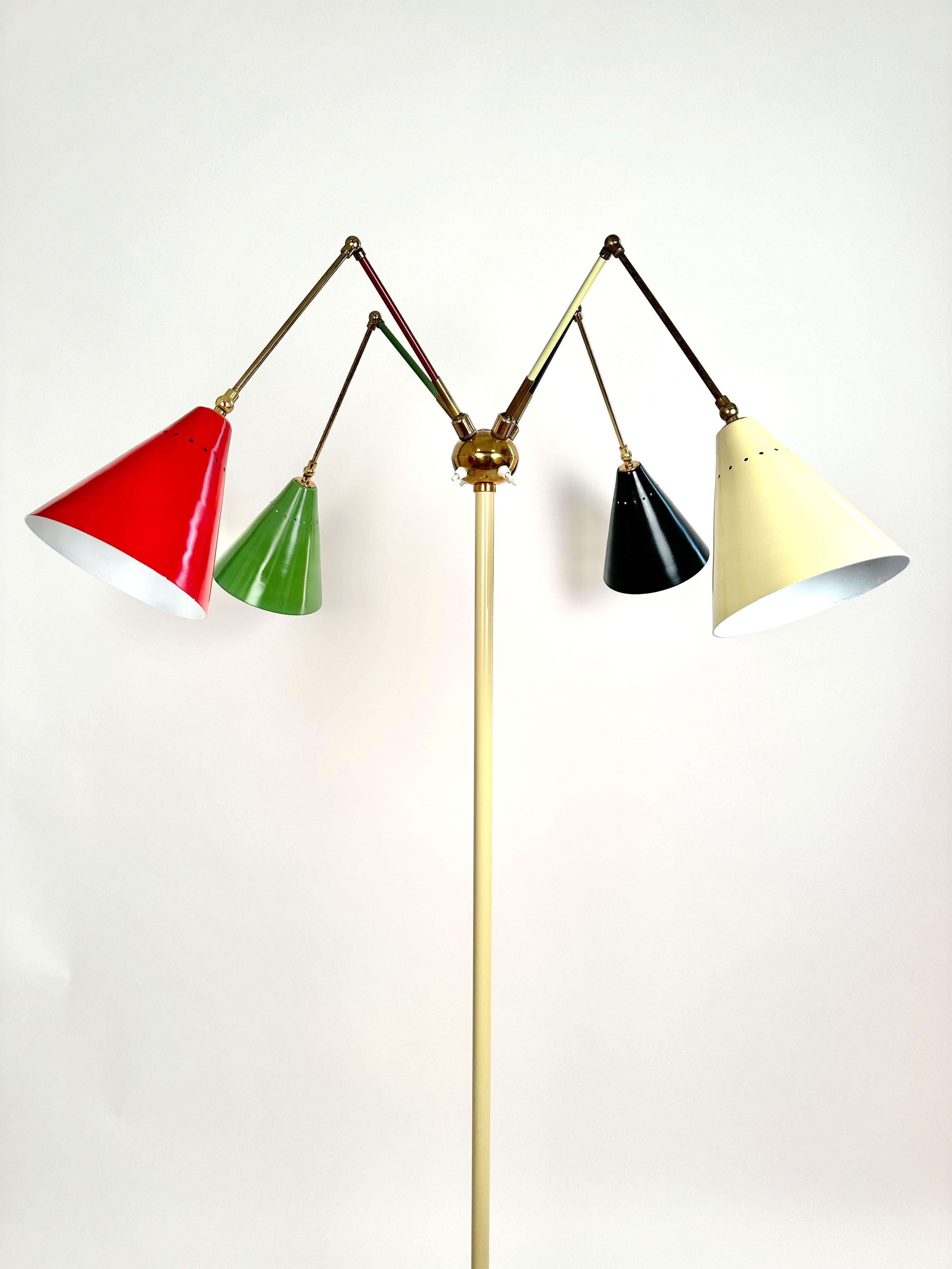 Angelo Lely Style Midcentury Italian Four Colour Shades Floor Lamp, 1950 For Sale 10