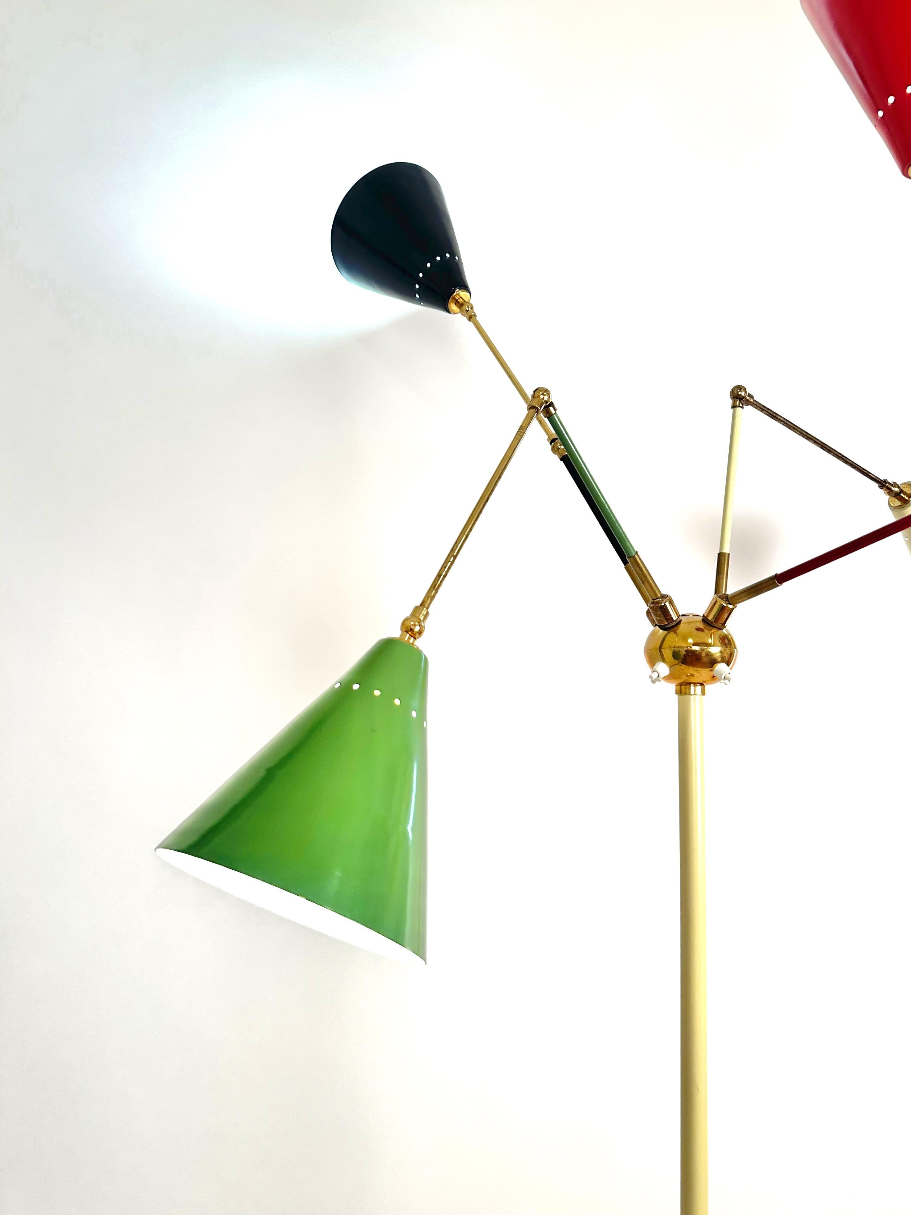 Angelo Lely Style Midcentury Italian Four Colour Shades Floor Lamp, 1950 In Good Condition For Sale In Madrid, ES
