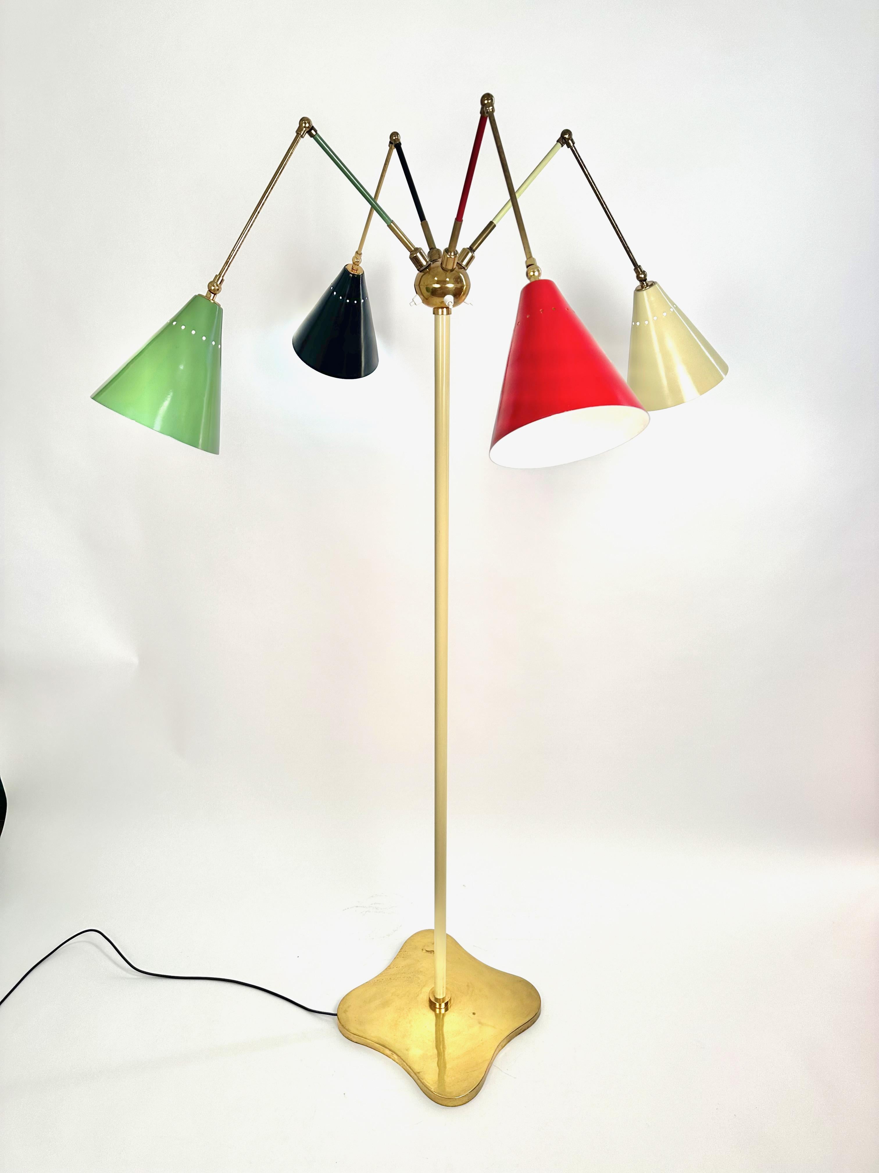 Angelo Lely Style Midcentury Italian Four Colour Shades Floor Lamp, 1950 For Sale 2