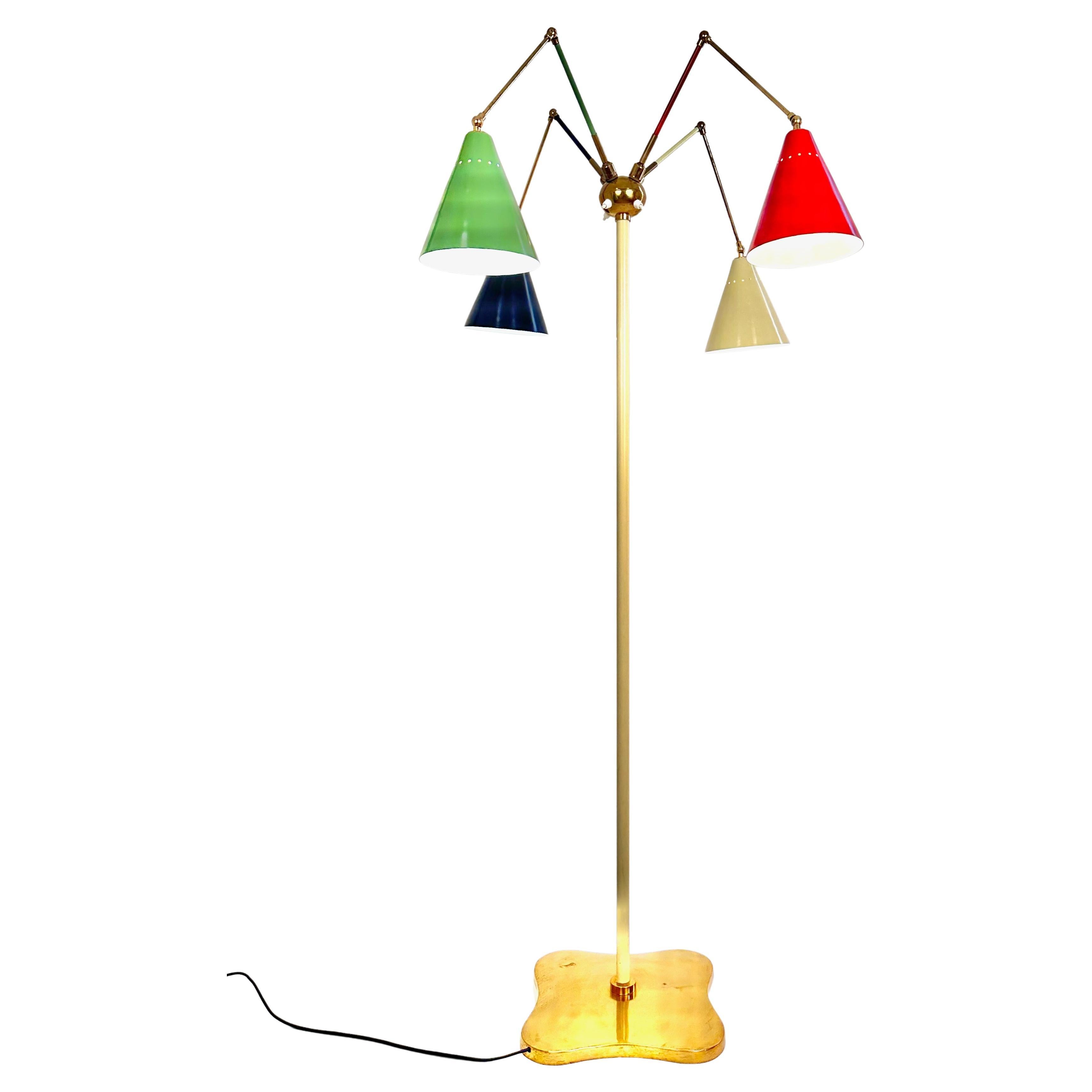 Angelo Lely Style Midcentury Italian Four Colour Shades Floor Lamp, 1950 For Sale