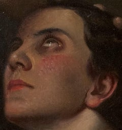 The Kiss. Oil on canvas, Italian school XX, woman and man portrait, 1928