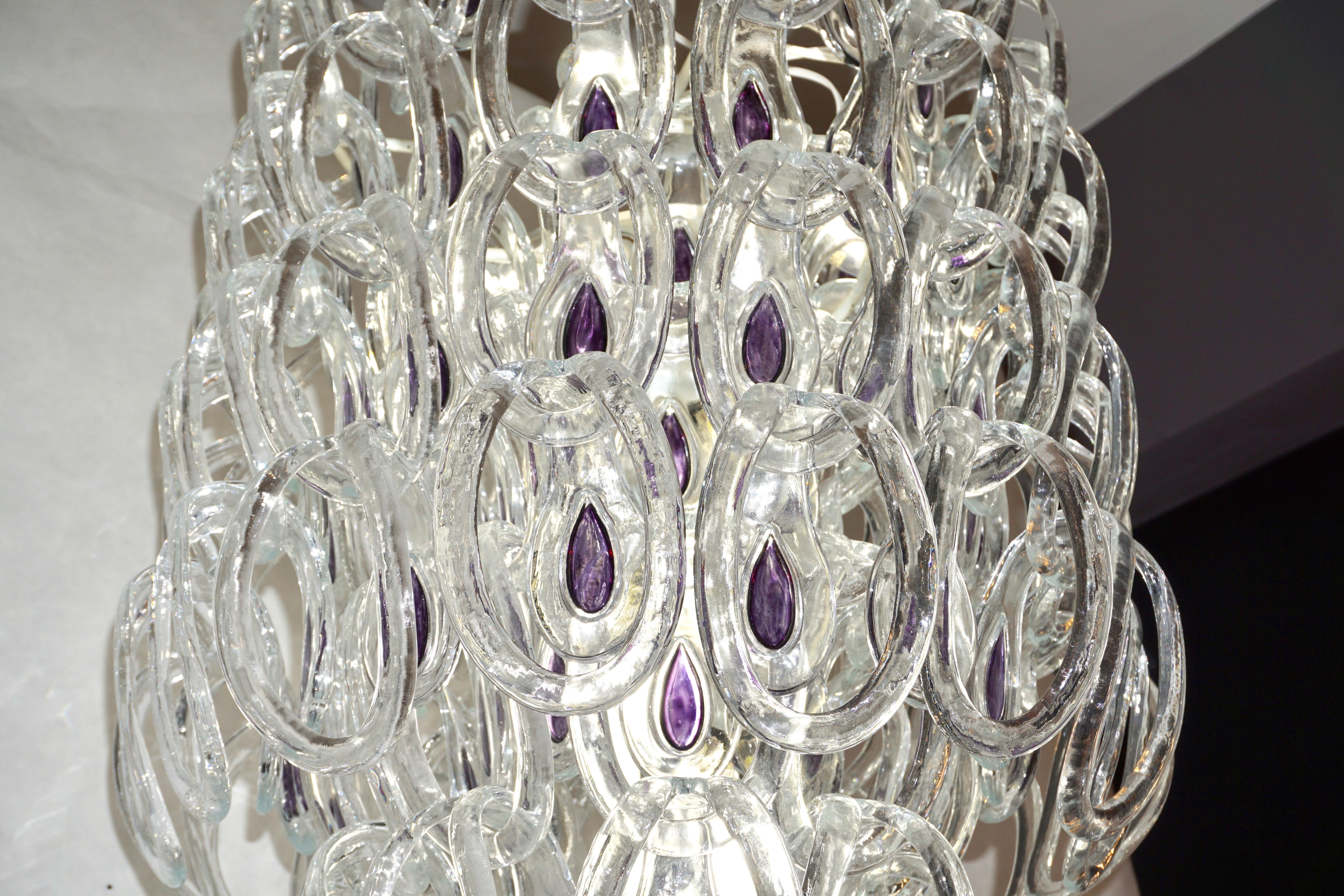 Angelo Mangiarotti 1970 Vistosi Crystal Murano Glass Chandelier with Purple Core 4