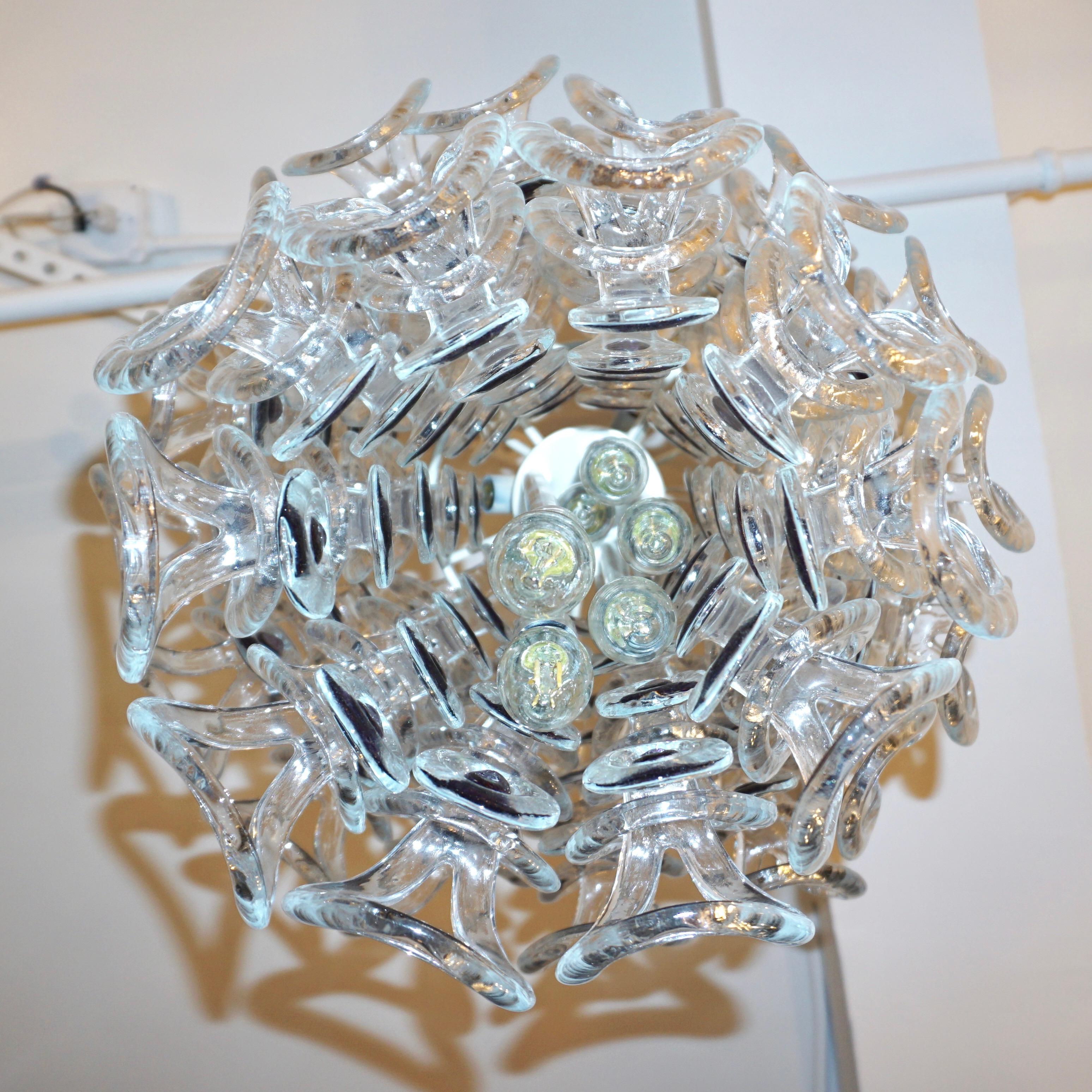 Angelo Mangiarotti 1970 Vistosi Crystal Murano Glass Chandelier with Purple Core 5