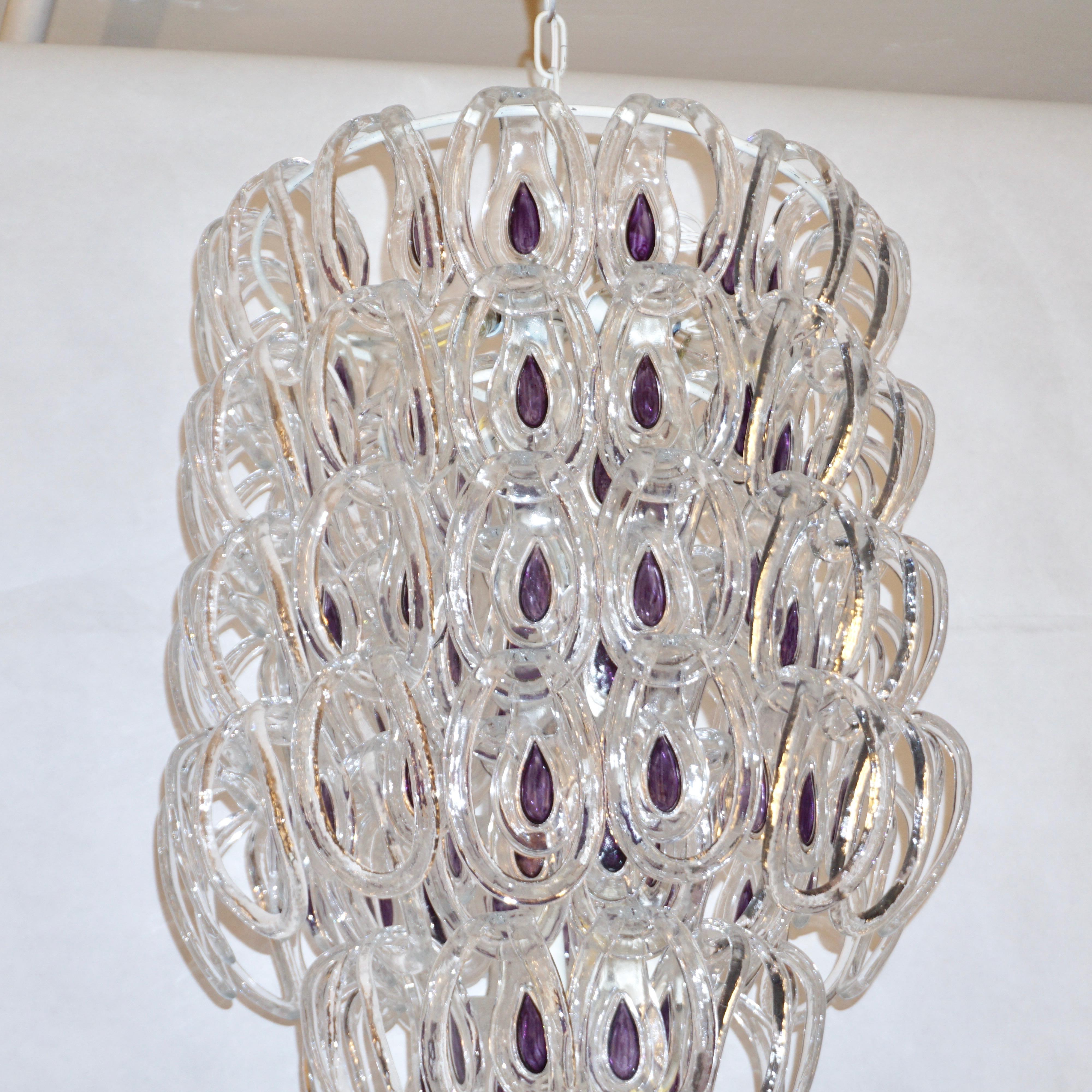Angelo Mangiarotti 1970 Vistosi Crystal Murano Glass Chandelier with Purple Core 6