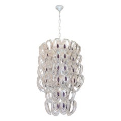 Angelo Mangiarotti 1970 Vistosi Crystal Murano Glass Chandelier with Purple Core