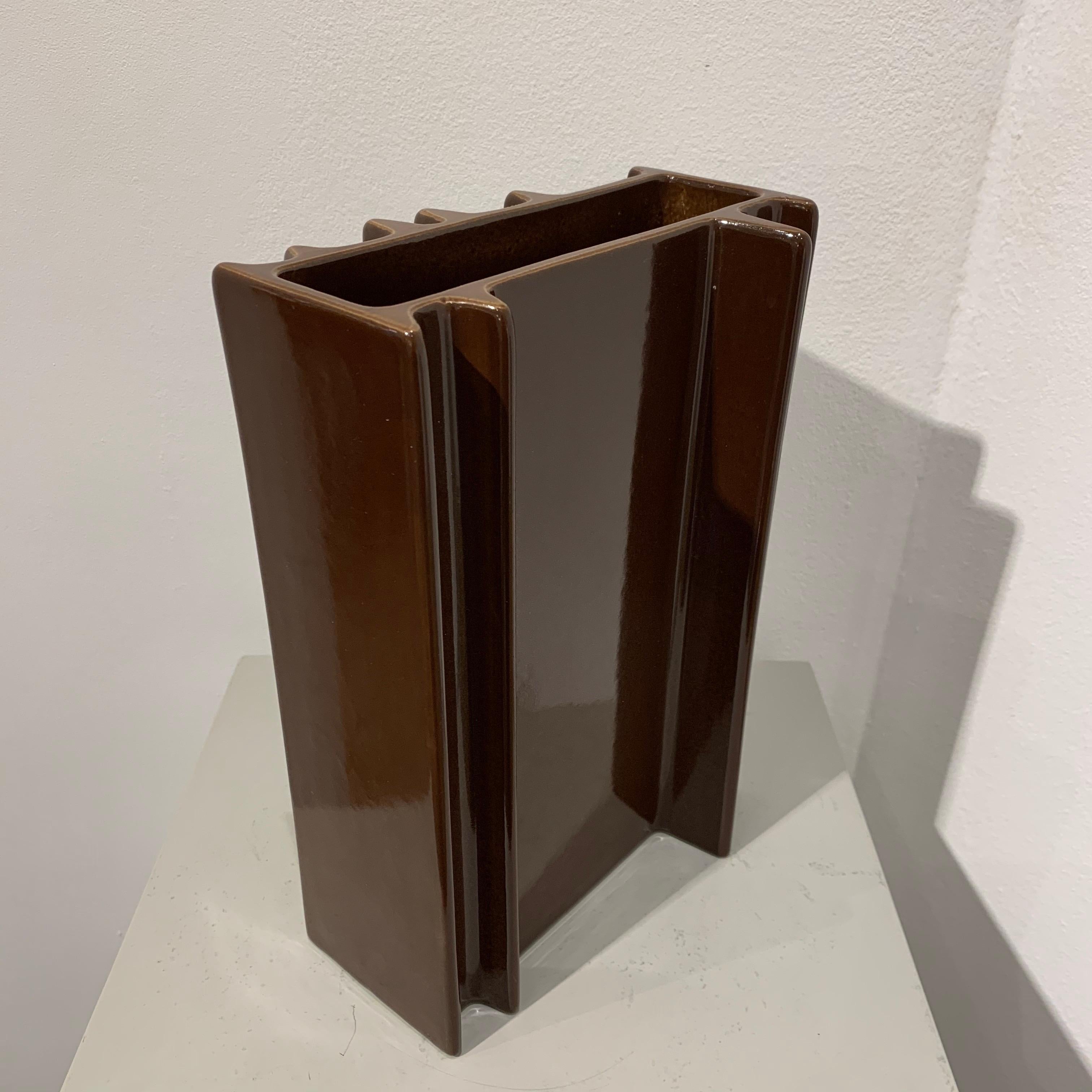 Glazed Angelo Mangiarotti Architectural Brown Ceramic Vase, 1960