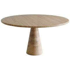 Angelo Mangiarotti Attr Sculptural 55" Diameter Travertine Dining Table, 1970s