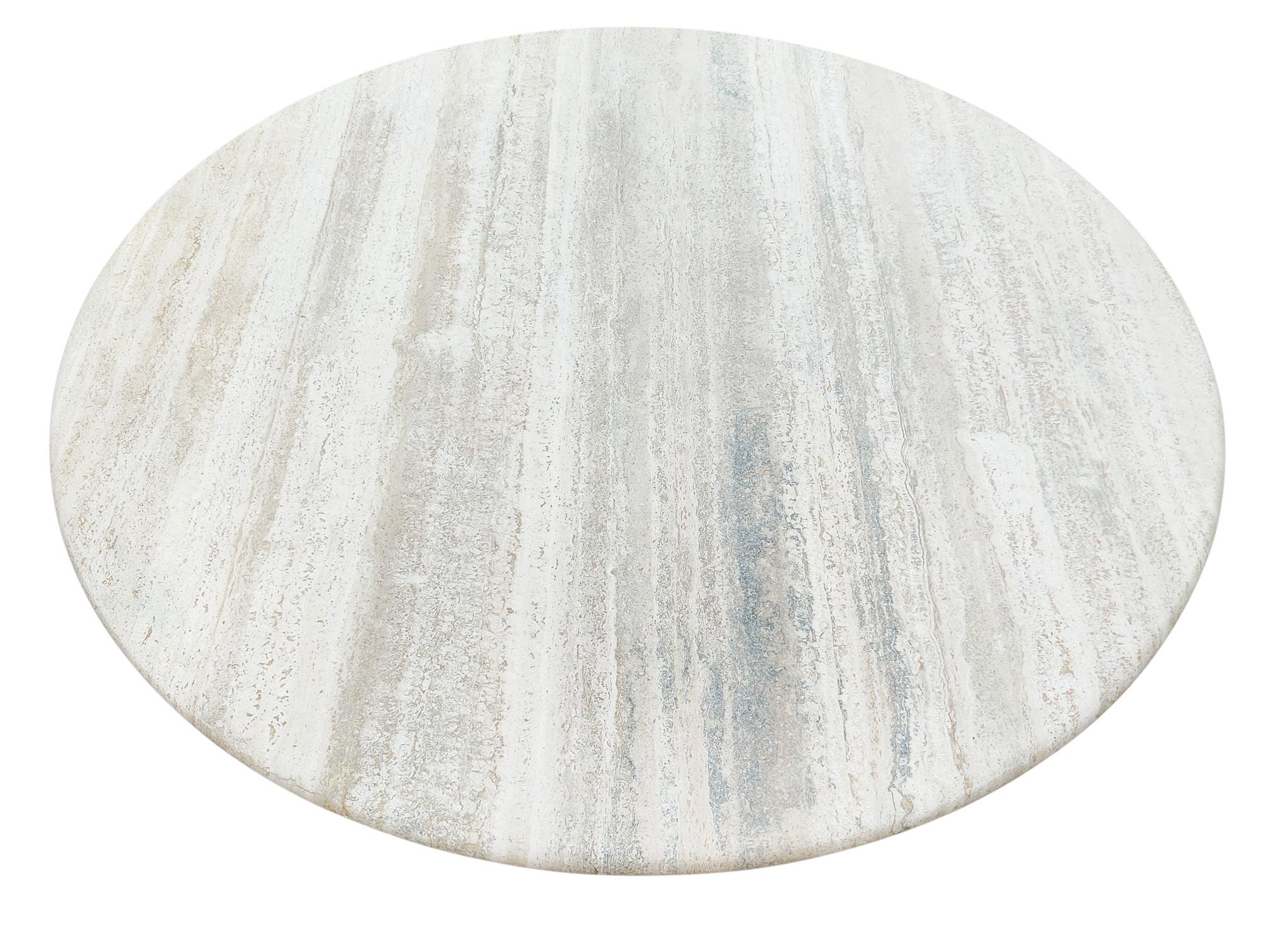 Angelo Mangiarotti Attributed Round Travertine Pedestal Dining Table For Sale 4