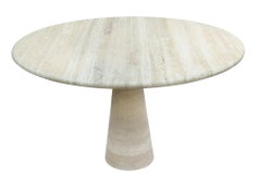 Angelo Mangiarotti Attributed Round Travertine Pedestal Dining Table