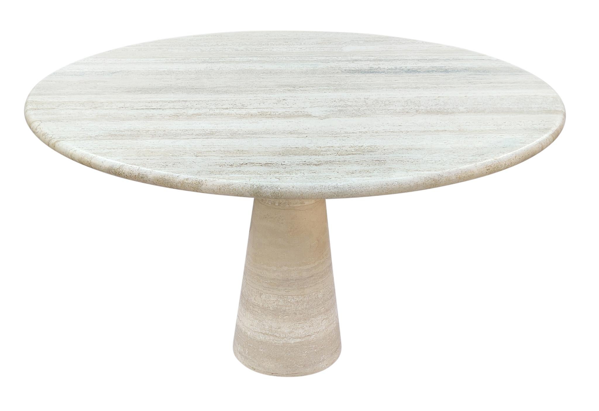 Mid-Century Modern Angelo Mangiarotti Attributed Round Travertine Pedestal Dining Table For Sale