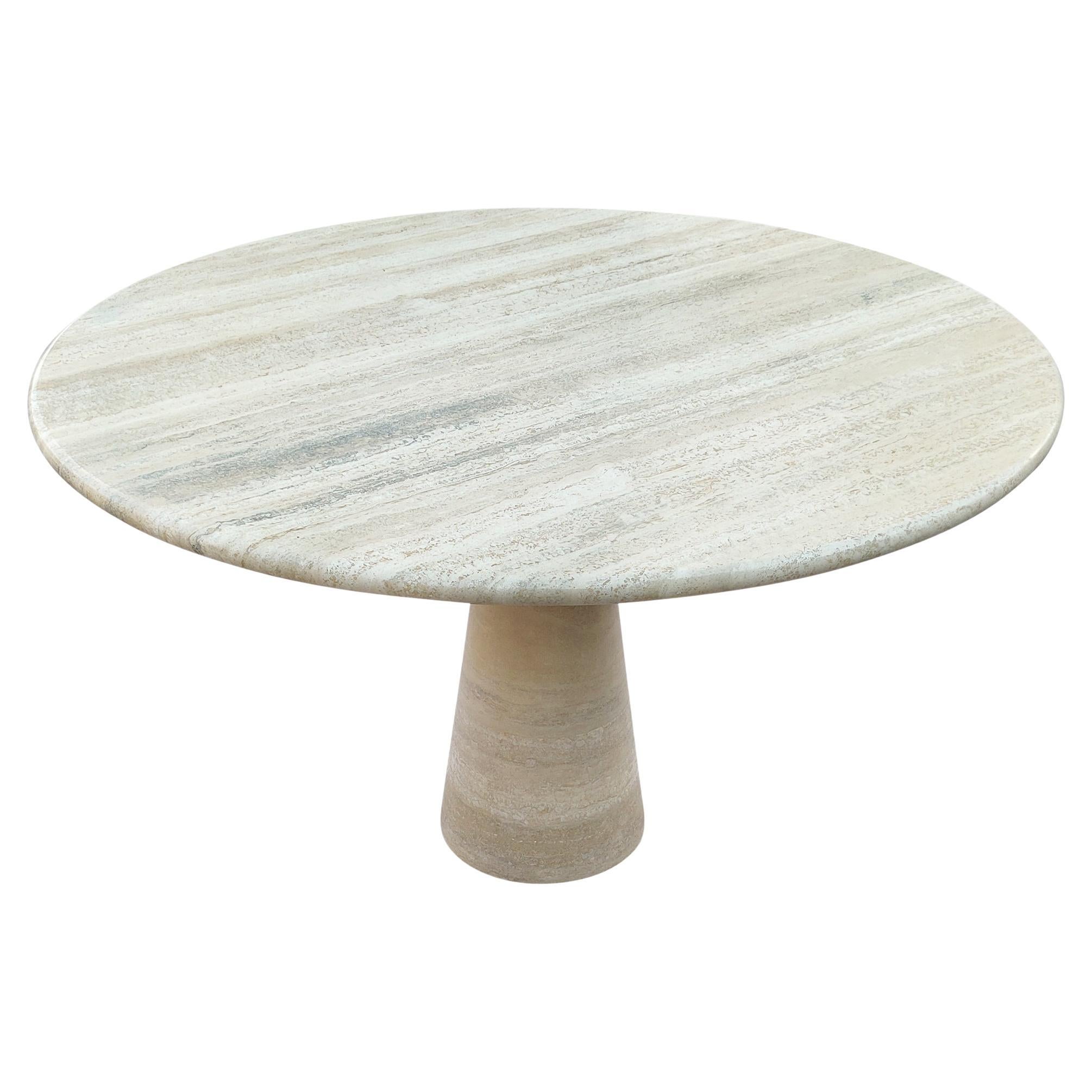 Angelo Mangiarotti Attributed Round Travertine Pedestal Dining Table