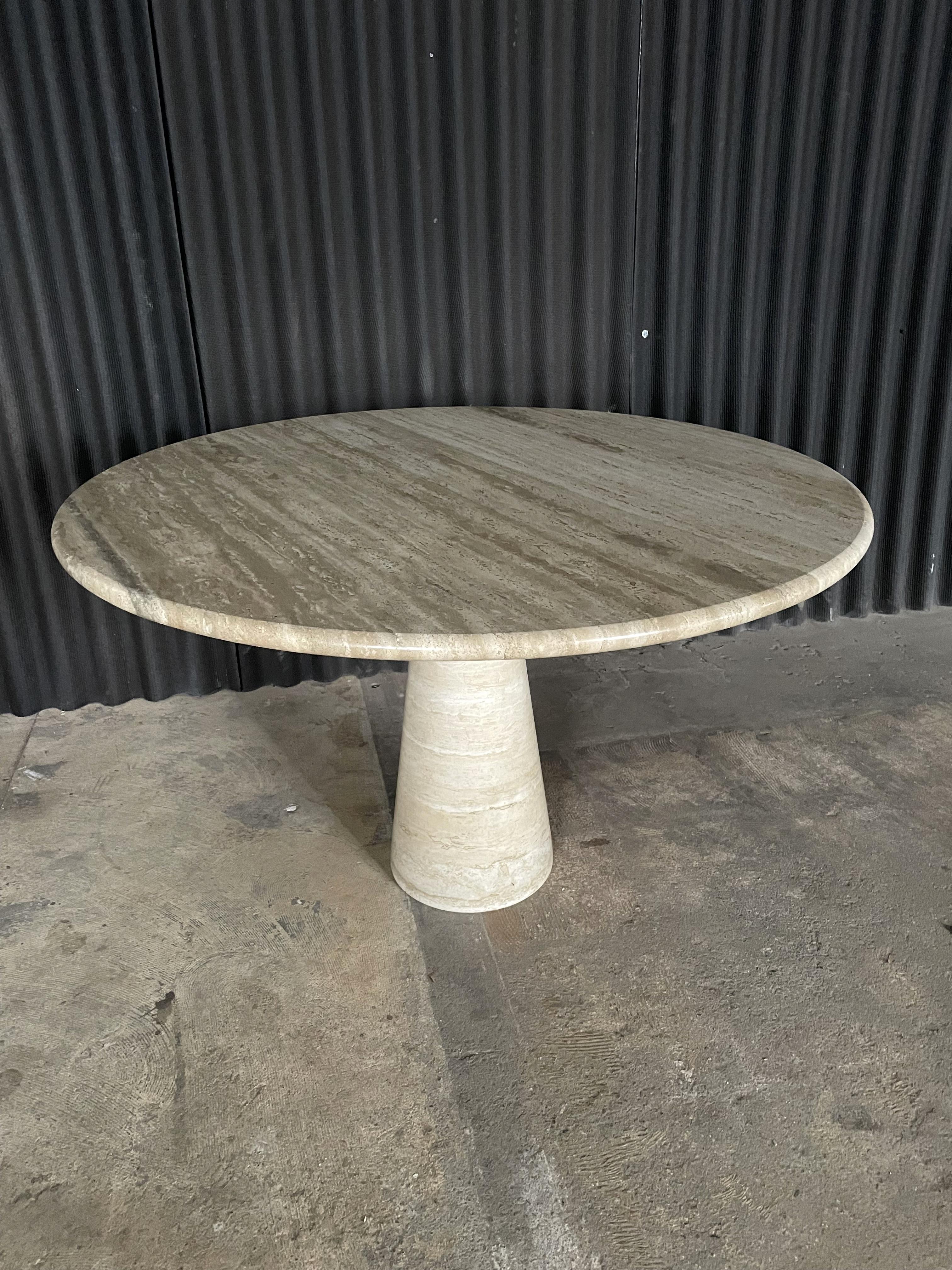 International Style Angelo Mangiarotti Attributed Travertine Dining Table For Sale
