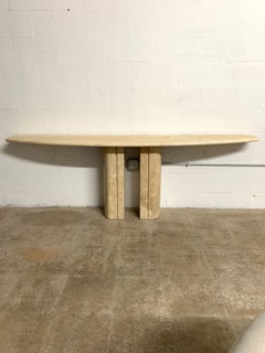 Angelo Mangiarotti Attributed Travertine Stone Demilune Console Table, Italy